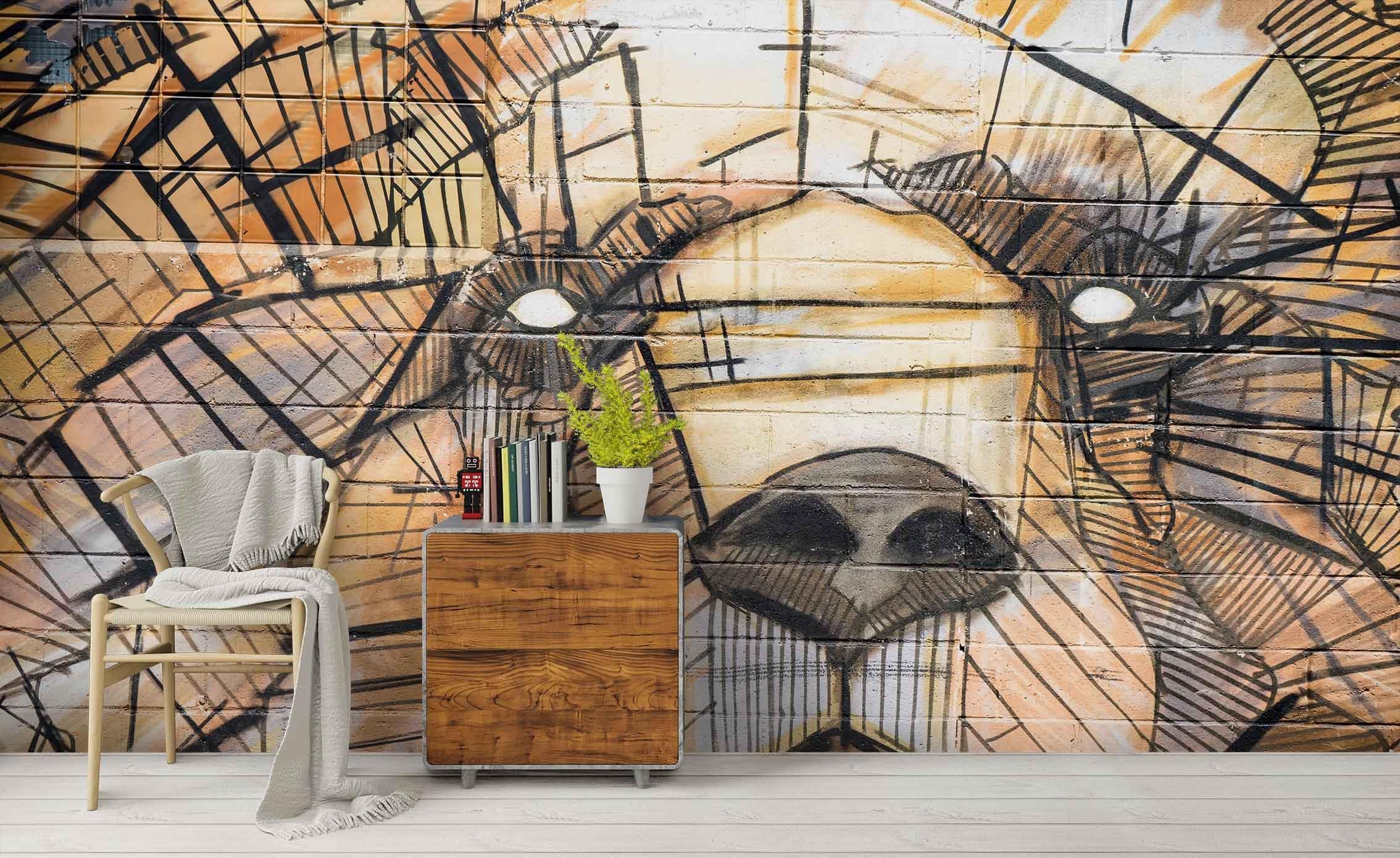 3D Yellow Graffiti Art Abstract Lion Wall Mural Wallpaper ZY D79- Jess Art Decoration