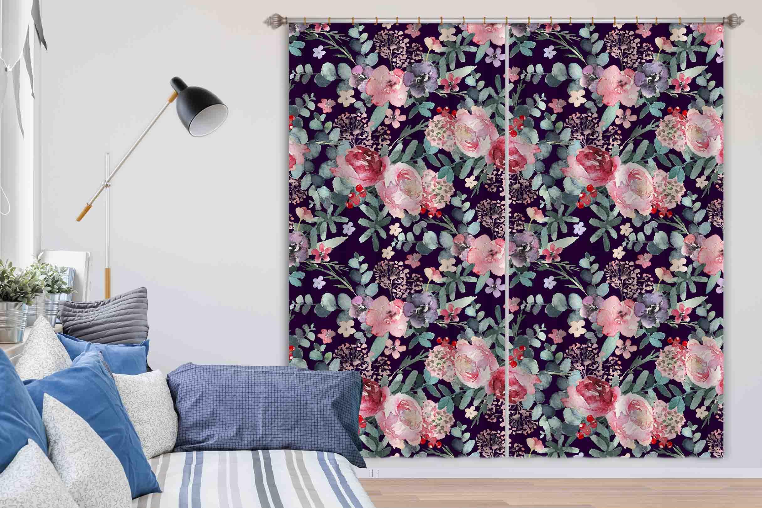 3D Vintage Pink Rose Watercolor Pattern Curtains and Drapes GD 127- Jess Art Decoration