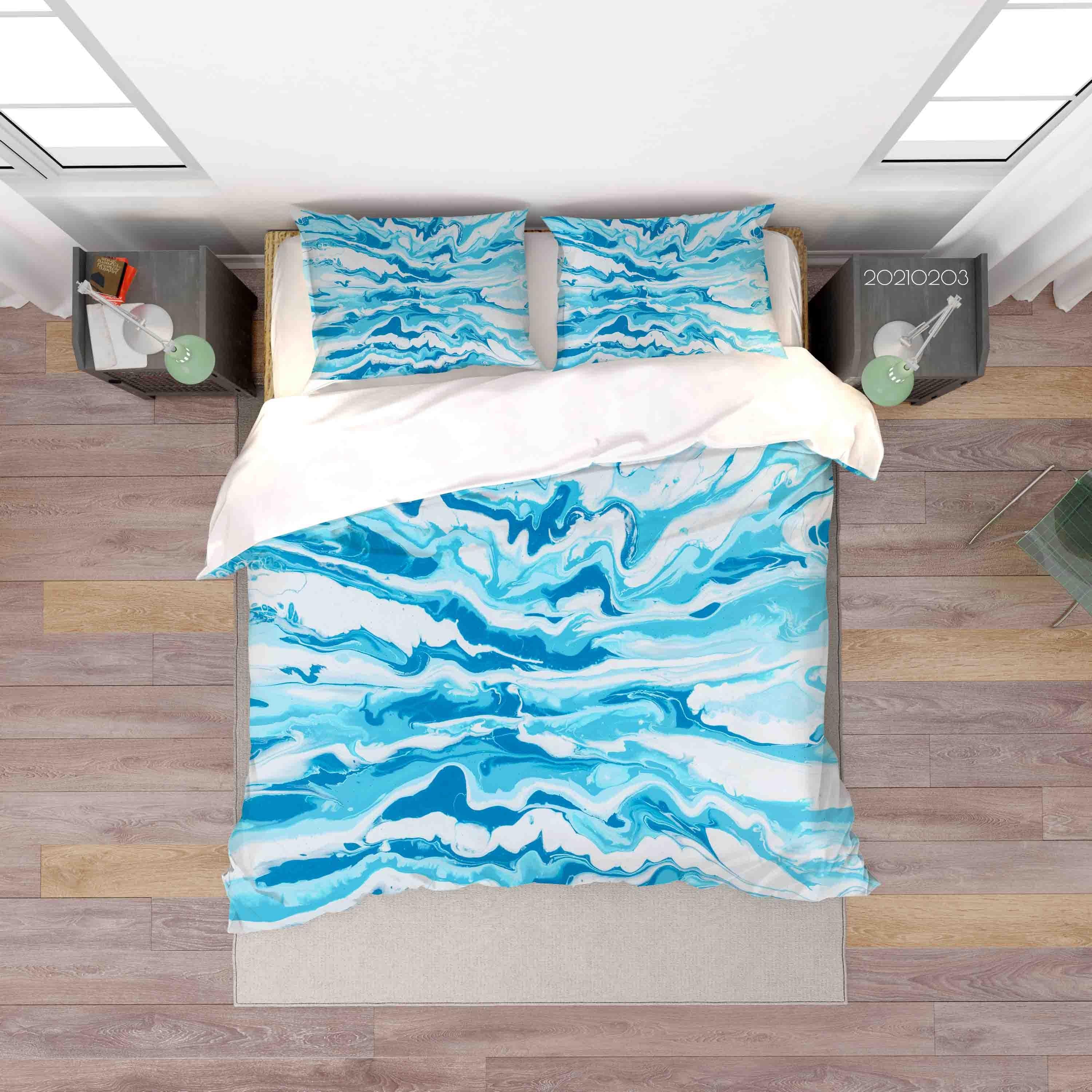 3D Abstract Blue Marble Quilt Cover Set Bedding Set Duvet Cover Pillowcases 45- Jess Art Decoration