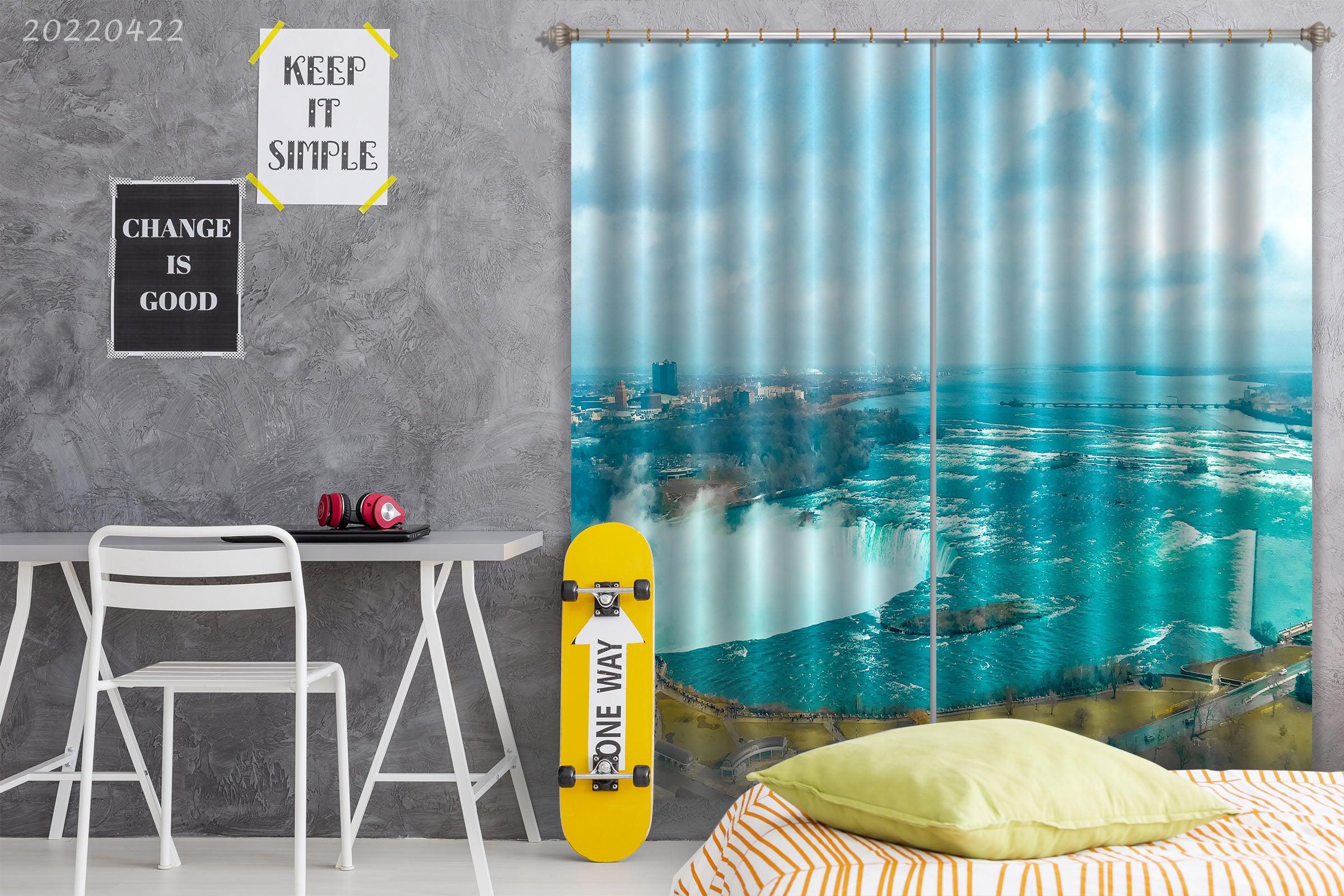 3D Landscape River Waterfall City Building Wood Curtains and Drapes GD 4281- Jess Art Decoration