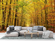 3D Golden Autumn Forest golden autumn forest path wall mural wallpaper for living room - view 2