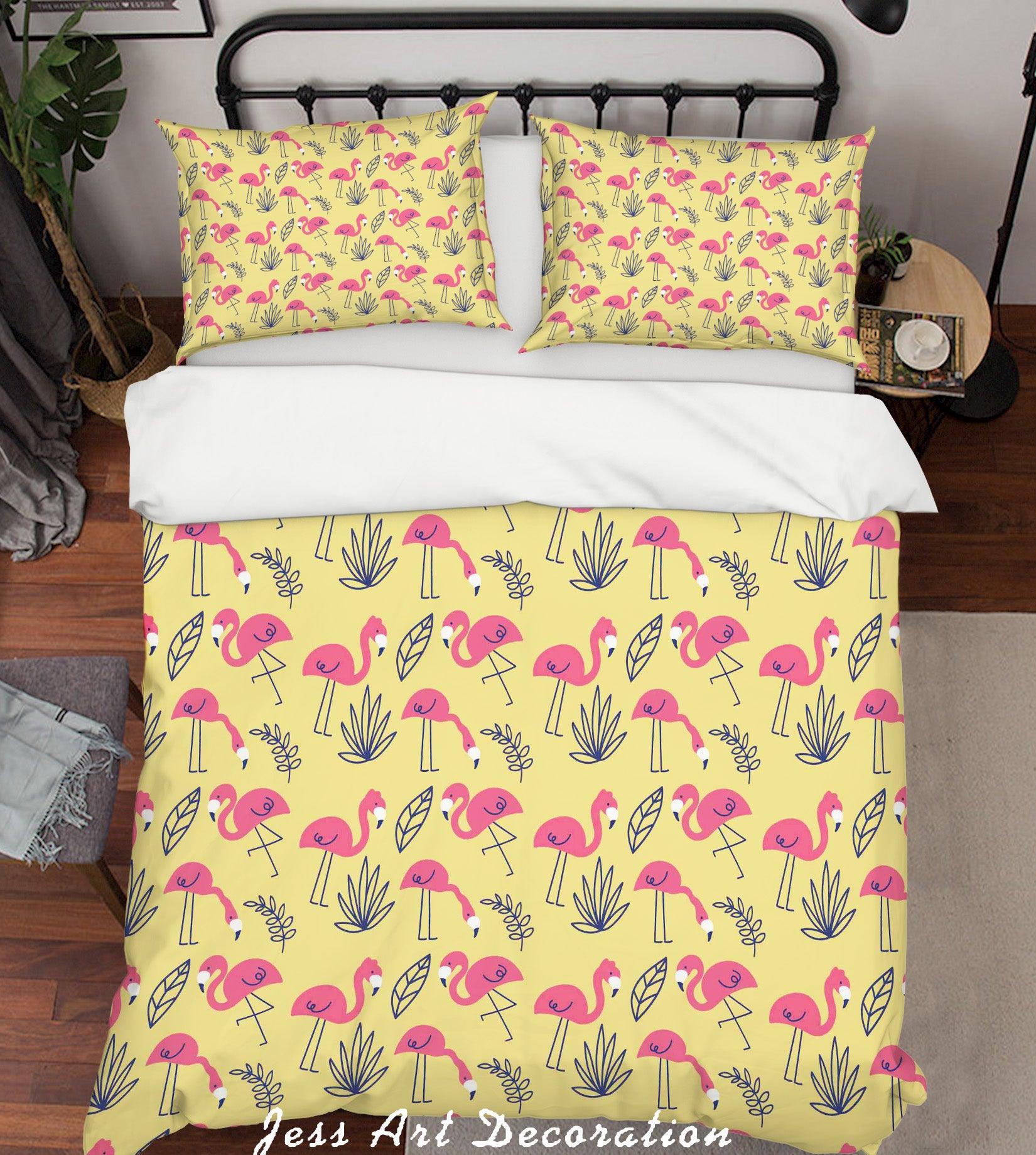 3D Flamingo Yellow Quilt Cover Set Bedding Set Pillowcases 156- Jess Art Decoration