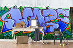 3D Blue Slogan Green Leaves Graffiti Wall Mural Wallpaper 232- Jess Art Decoration