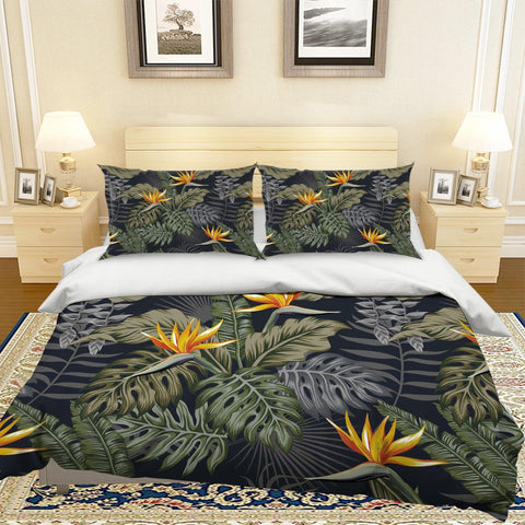 3D Green Leaves Yellow flowers Quilt Cover Set Bedding Set Pillowcases 46- Jess Art Decoration