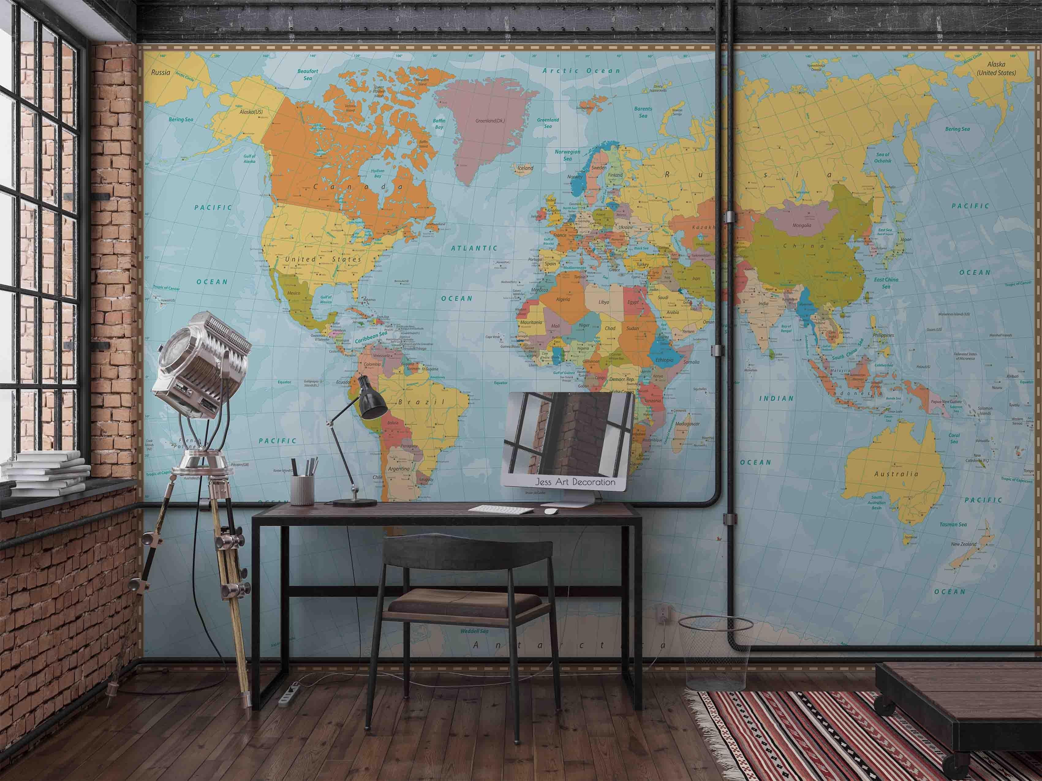 3D World Map Wall Mural Wallpaper sww 284- Jess Art Decoration