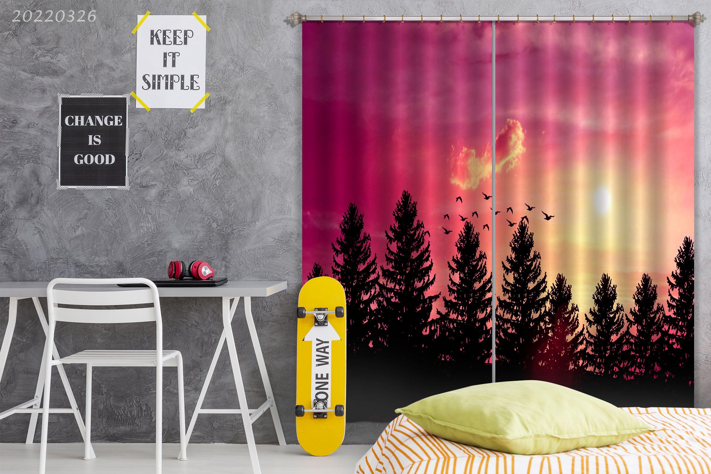 3D Woods Bird Sunset Orange Sky Sun Curtains and Drapes GD 3032- Jess Art Decoration