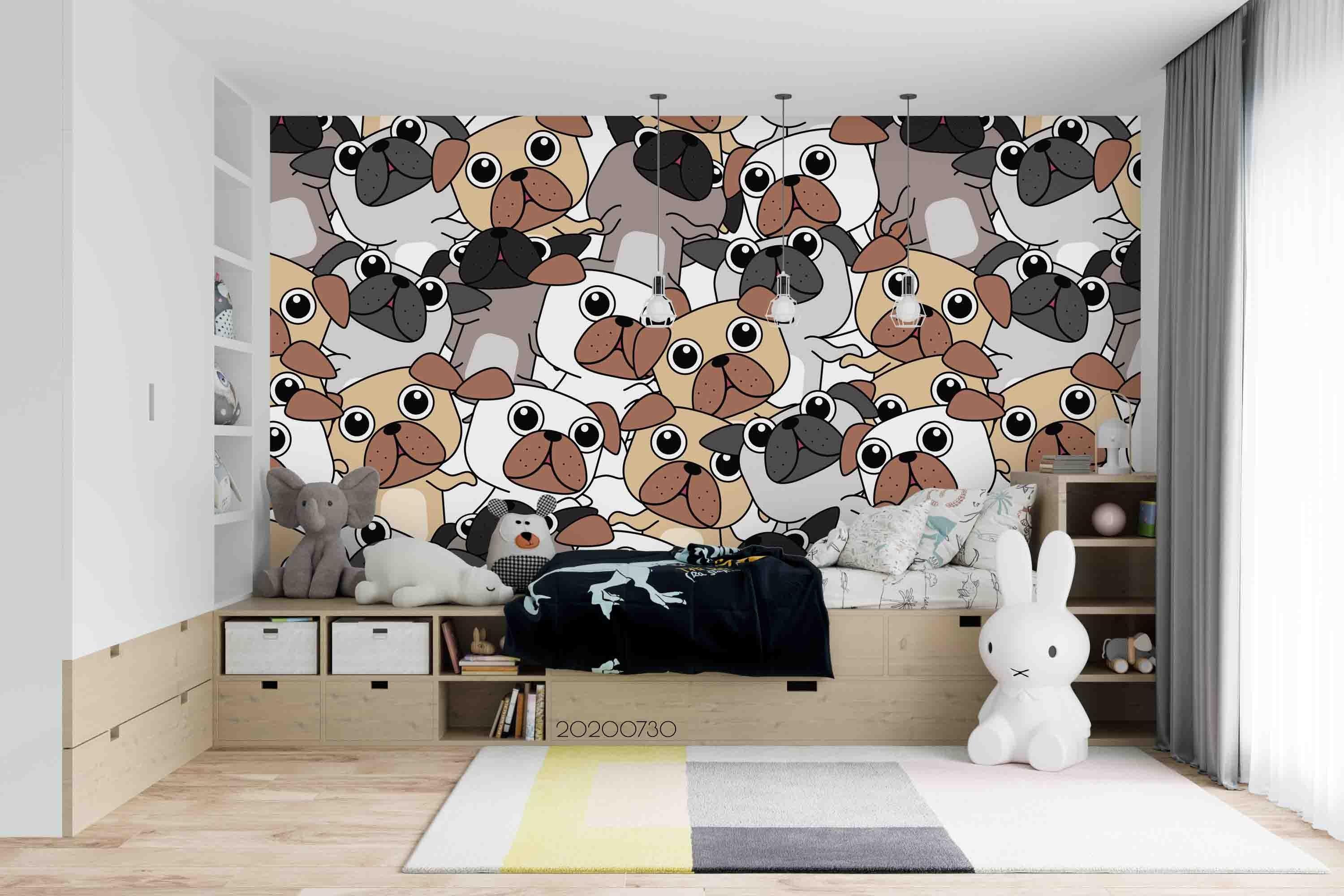 3D Cartoon Cute Pug Wall Mural Wallpaper LXL 372- Jess Art Decoration