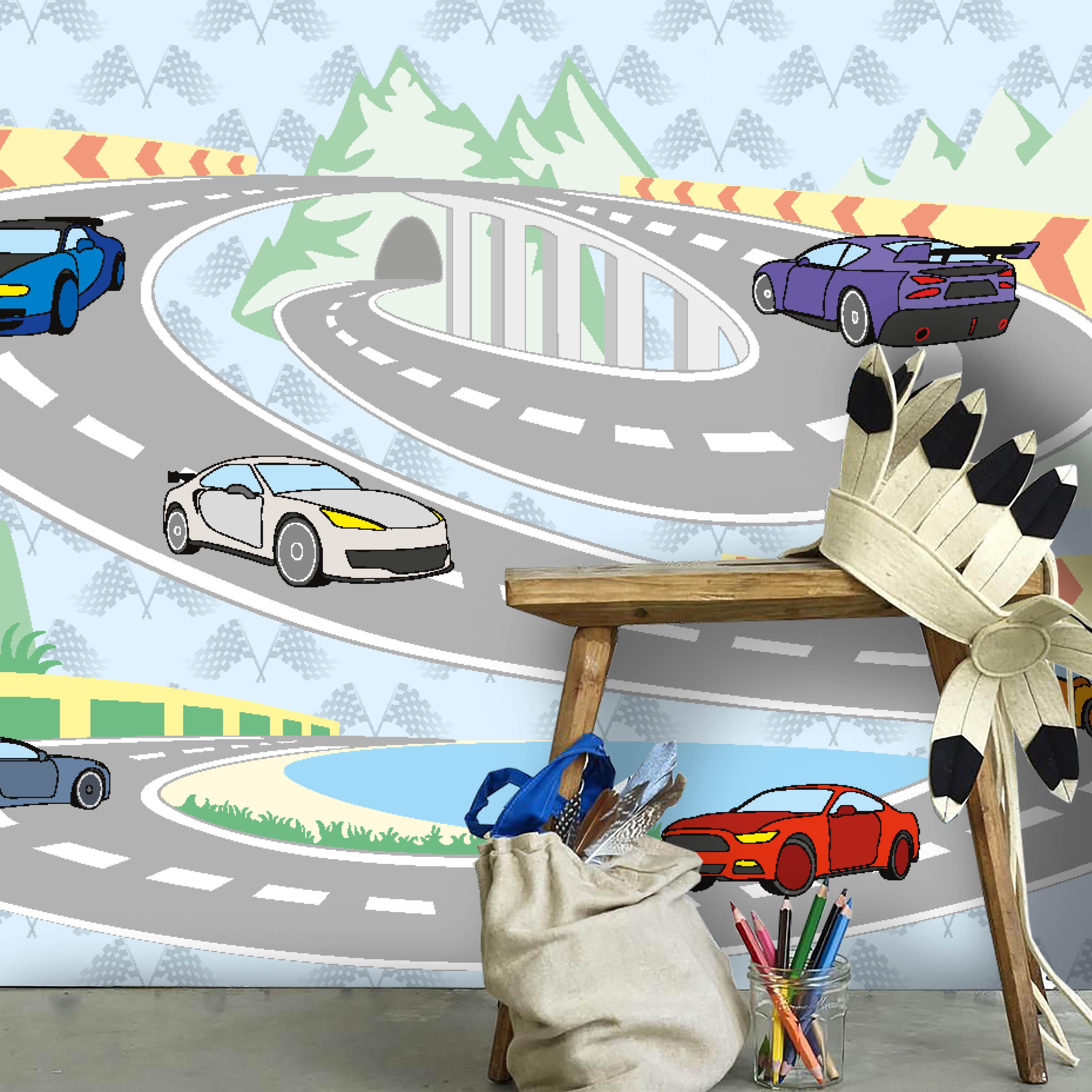 3D Cartoon Racing Car Wall Mural Wallpaper 29- Jess Art Decoration
