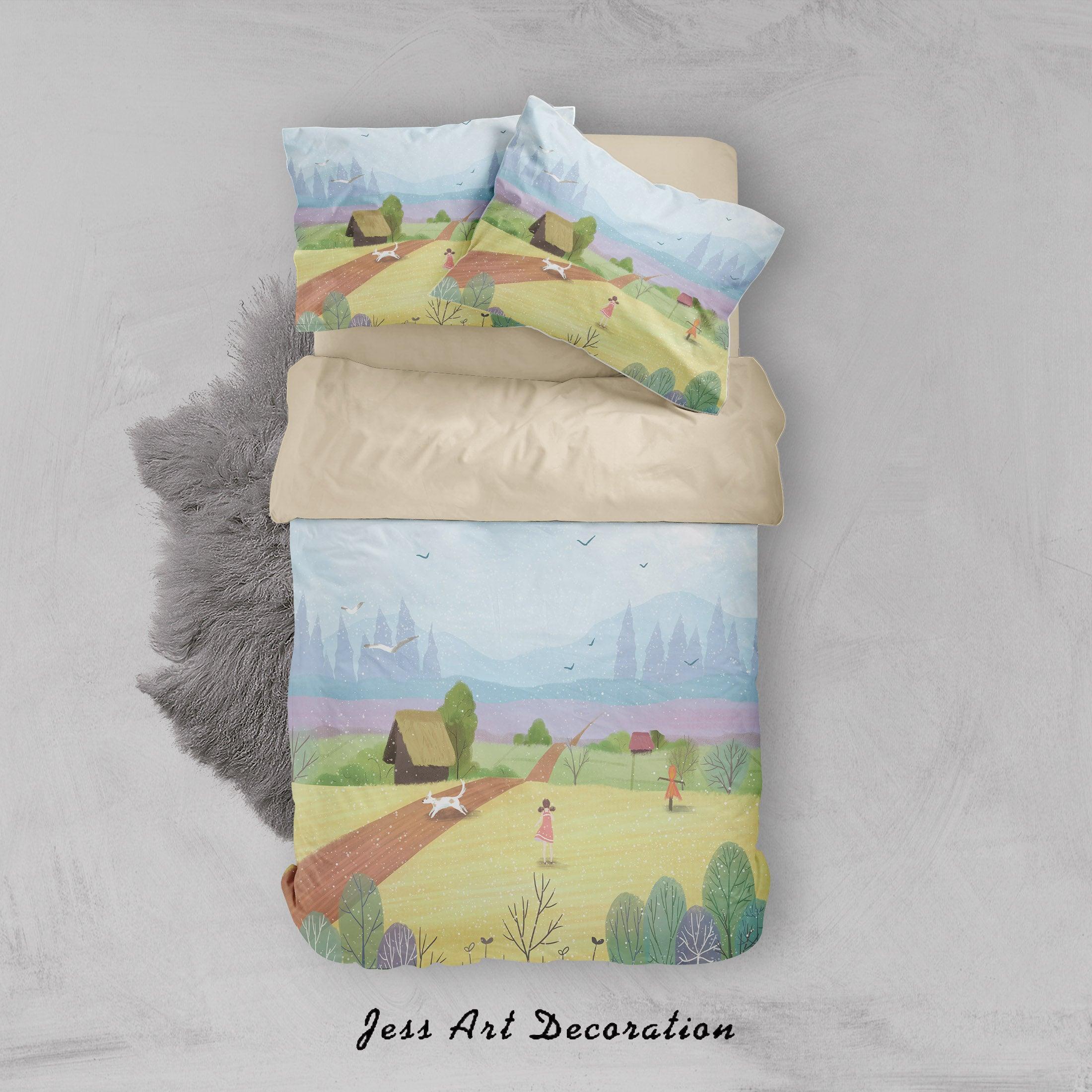 3D House Wheat Field Girl Painting Quilt Cover Set Bedding Set Duvet Cover Pillowcases A453 LQH- Jess Art Decoration
