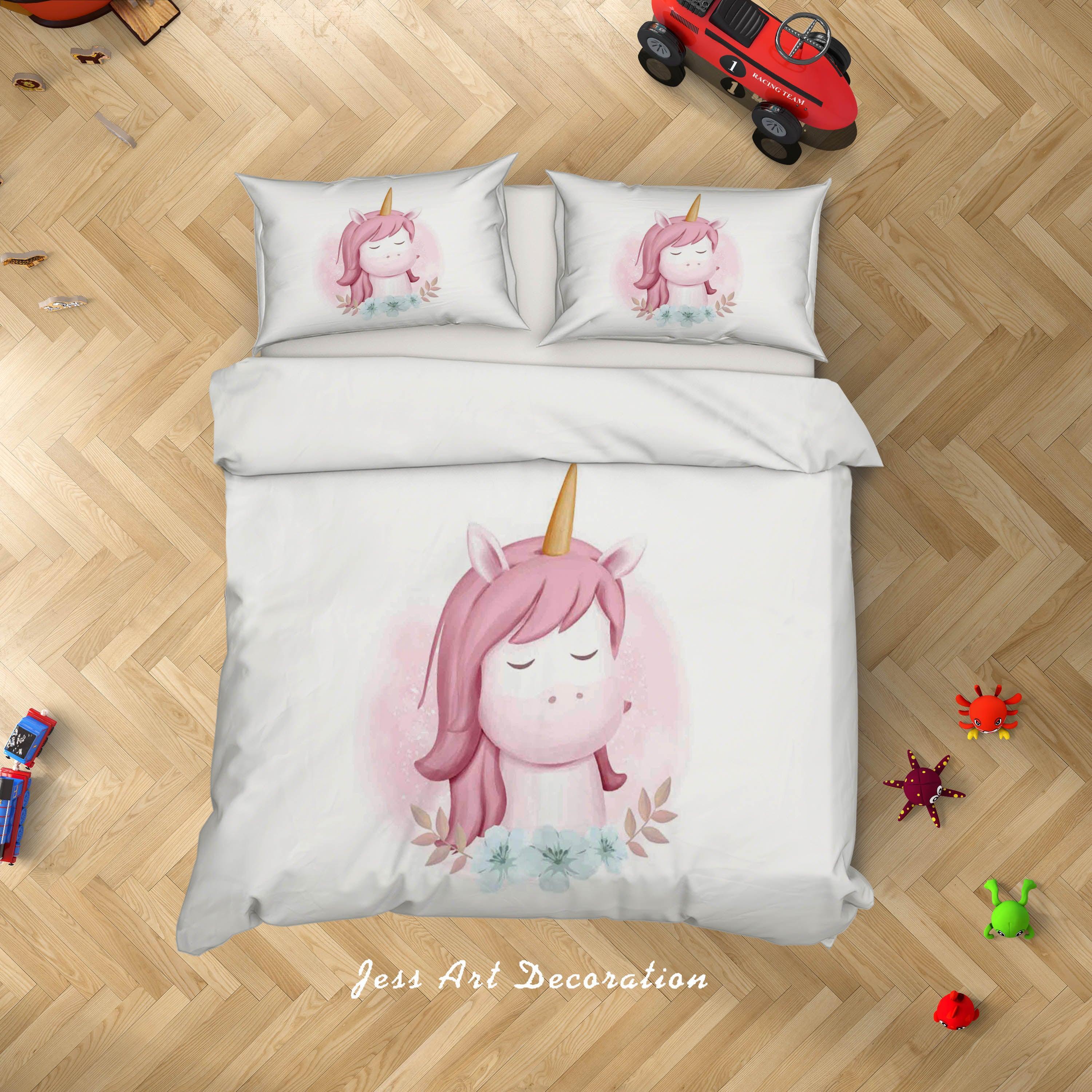 3D White Unicorn Floral Quilt Cover Set Bedding Set Duvet Cover Pillowcases SF31- Jess Art Decoration