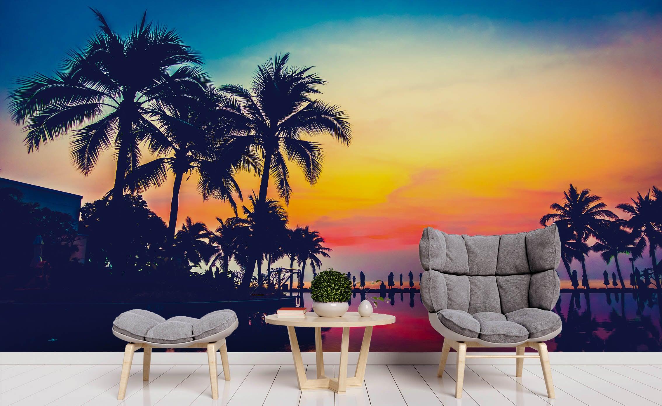3D Sunset Coconut Tree Wall Mural Wallpaper 73 LQH- Jess Art Decoration