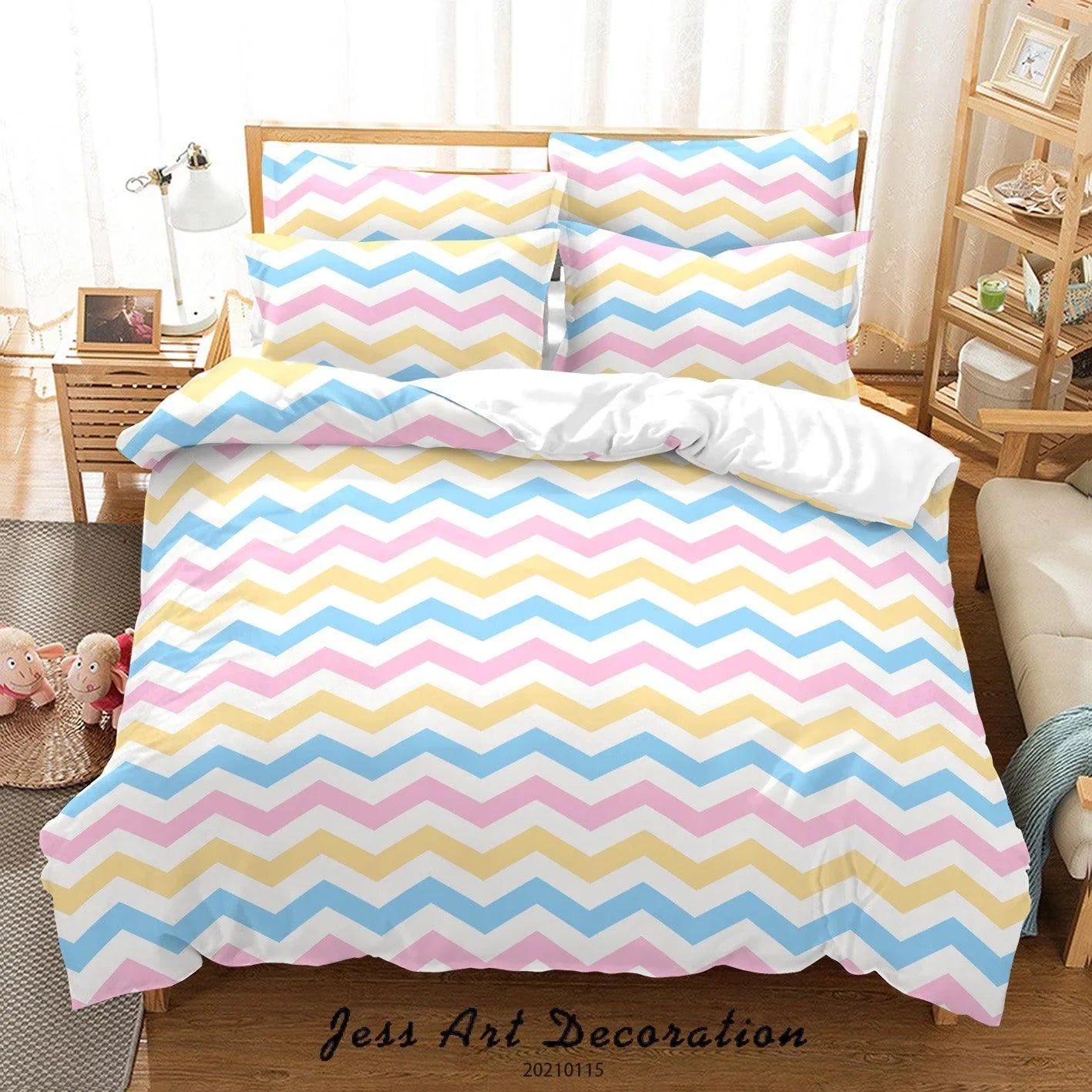 3D Geometric Color Zigzag Quilt Cover Set Bedding Set Duvet Cover Pillowcases 86- Jess Art Decoration