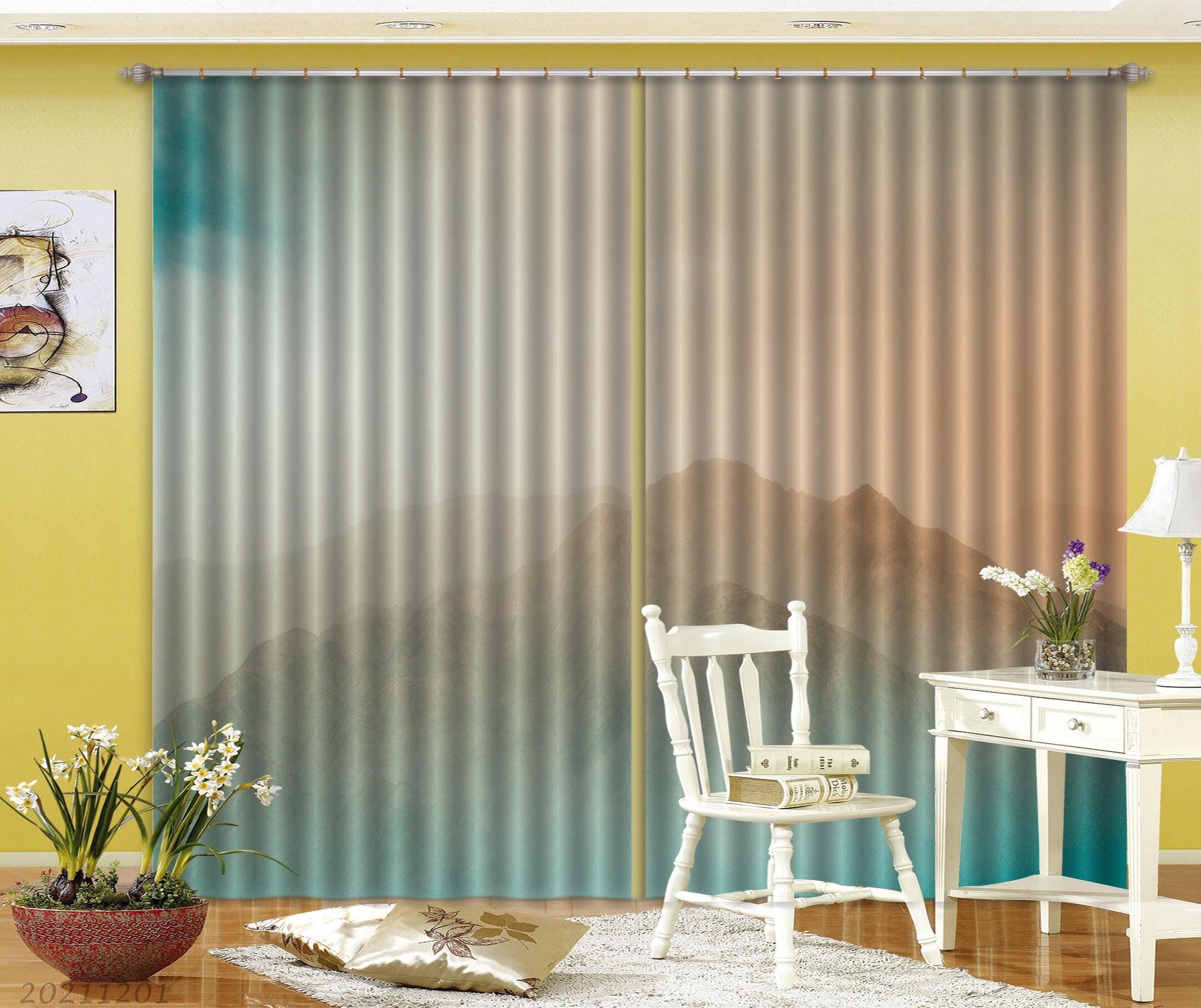 3D Abstract Mountain Landscape Blue Curtains and Drapes LLL 120- Jess Art Decoration