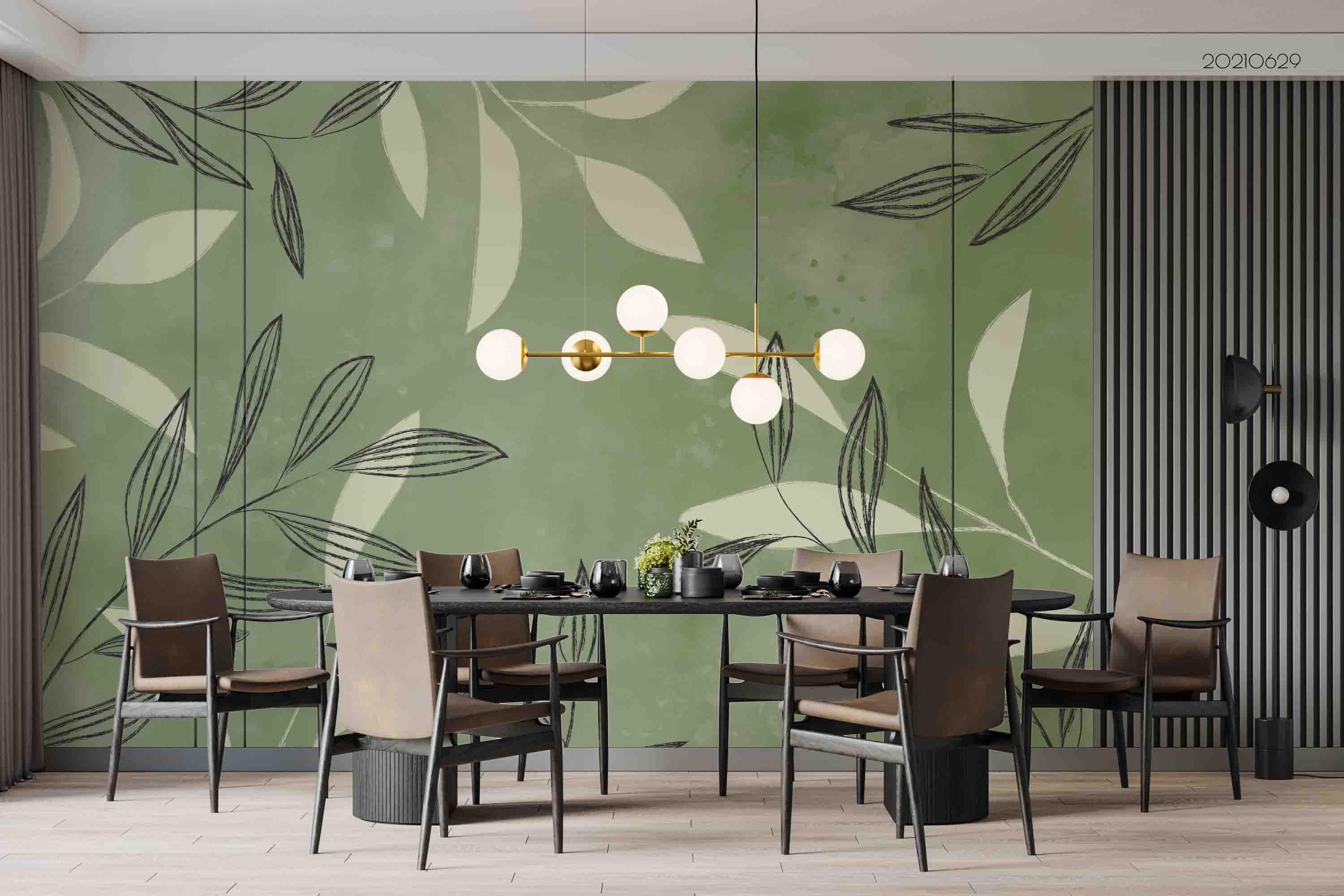 3D Watercolor Green Leaf Wall Mural Wallpaper LQH 77- Jess Art Decoration
