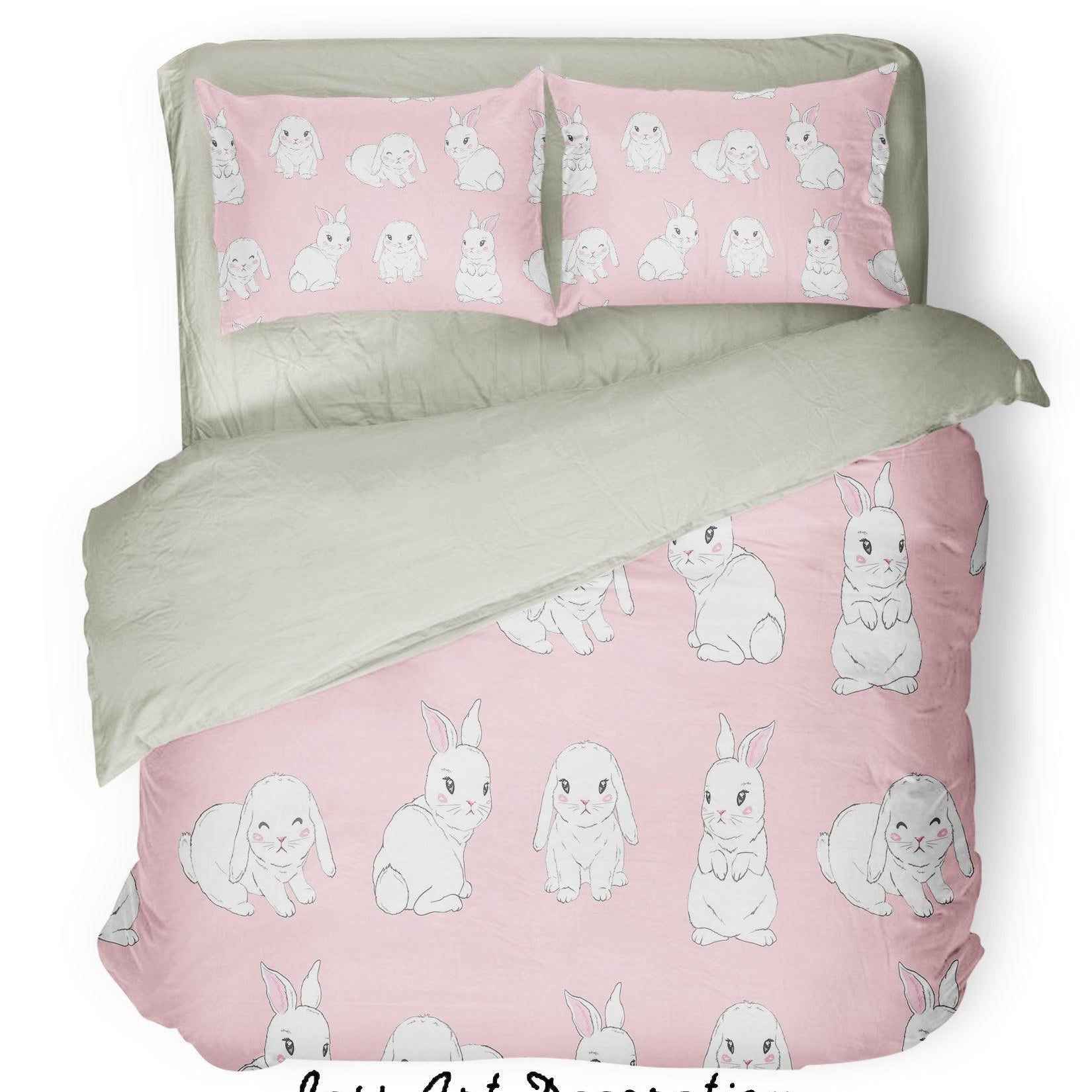 3D White Rabbit Pink Background Quilt Cover Set Bedding Set Pillowcases  17- Jess Art Decoration