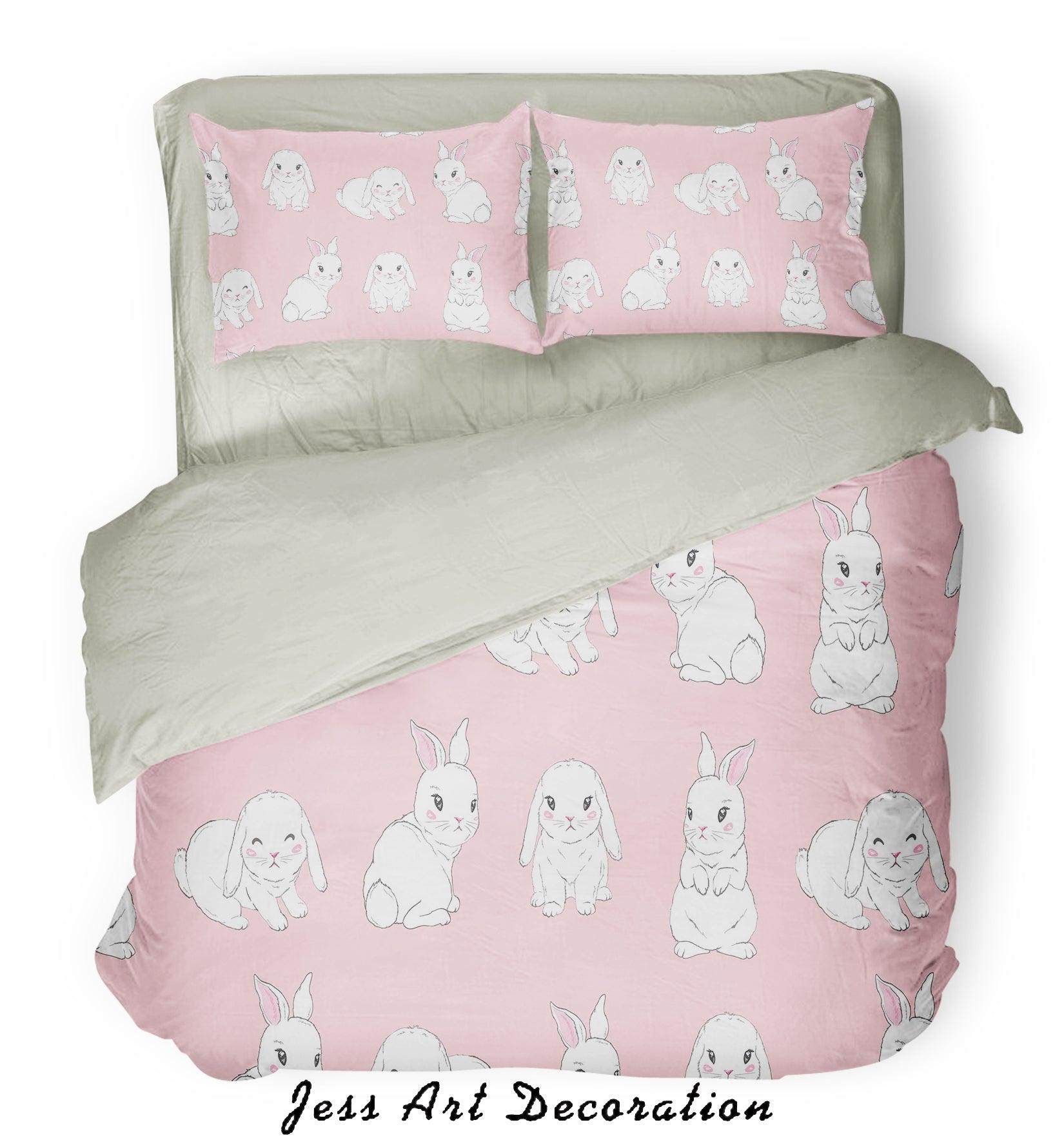 3D White Rabbit Pink Background Quilt Cover Set Bedding Set Pillowcases  17- Jess Art Decoration