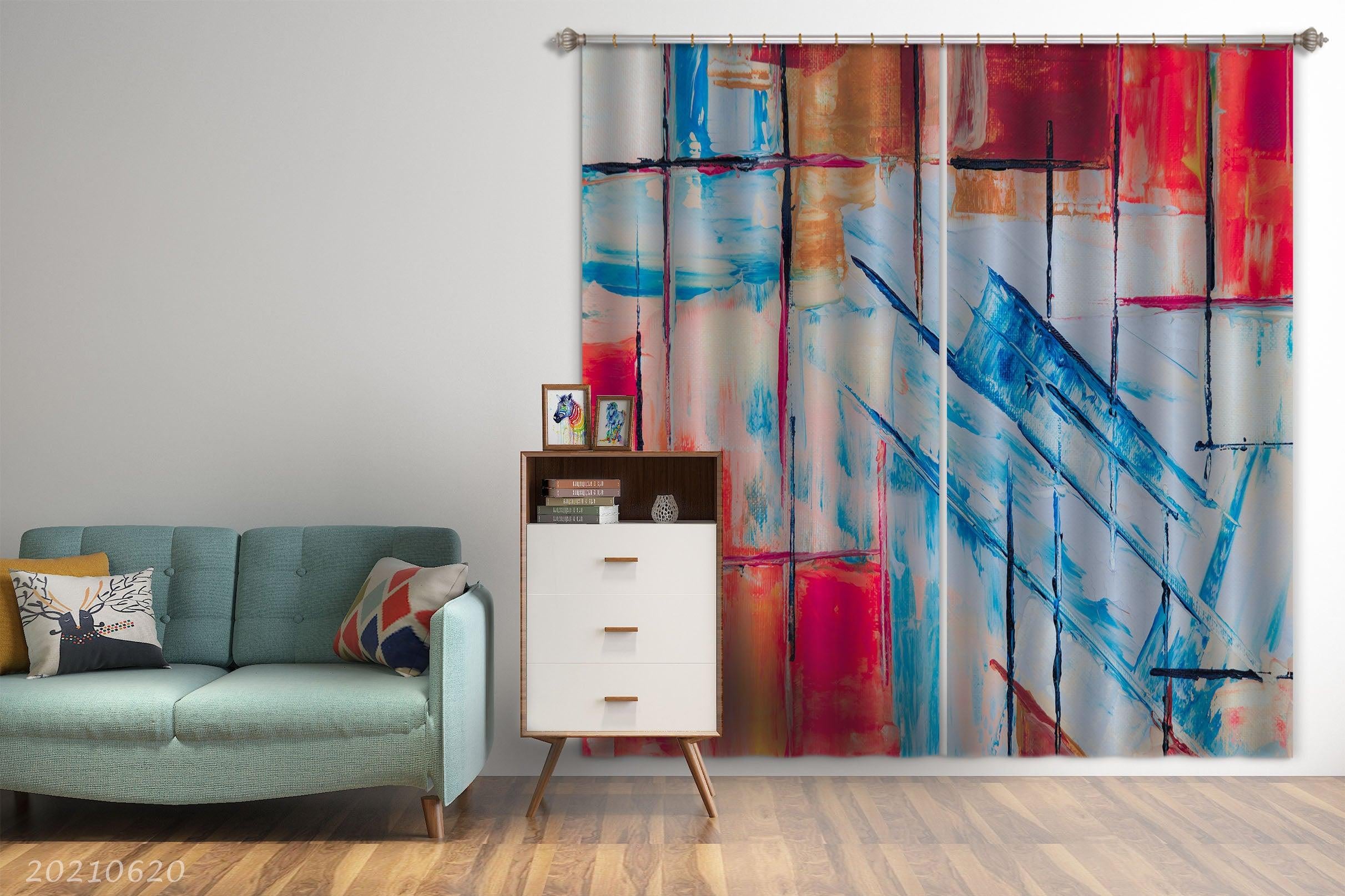 3D Abstract Graffiti Colored Geometric Art Curtains and Drapes GD 733- Jess Art Decoration