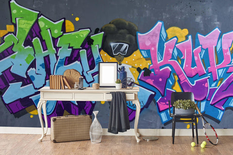 3D Abstract Colorful Symbol Graffiti Wall Mural Wallpaper 204- Jess Art Decoration