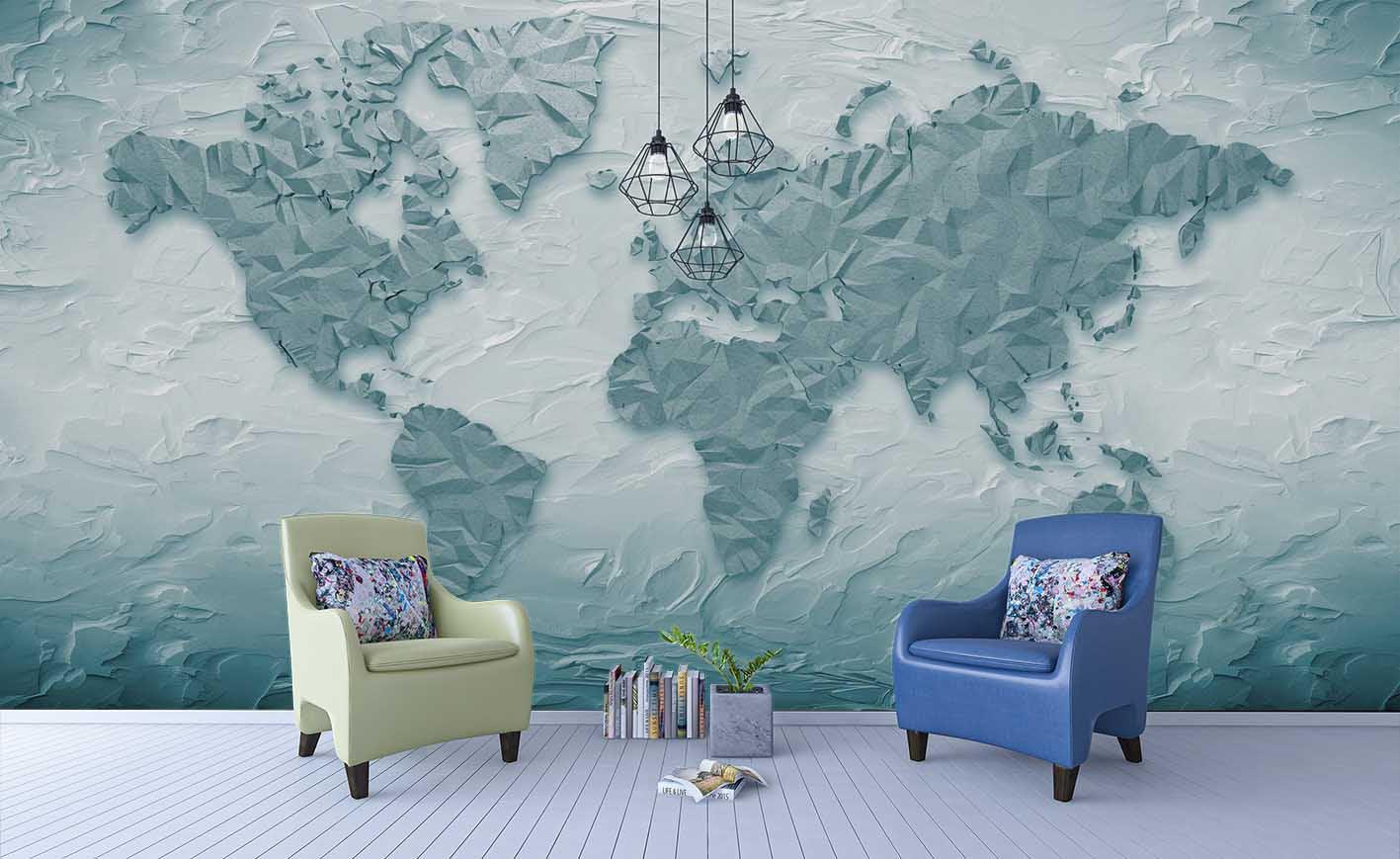 3D Green World Map Wall Mural Wallpaper SF64- Jess Art Decoration