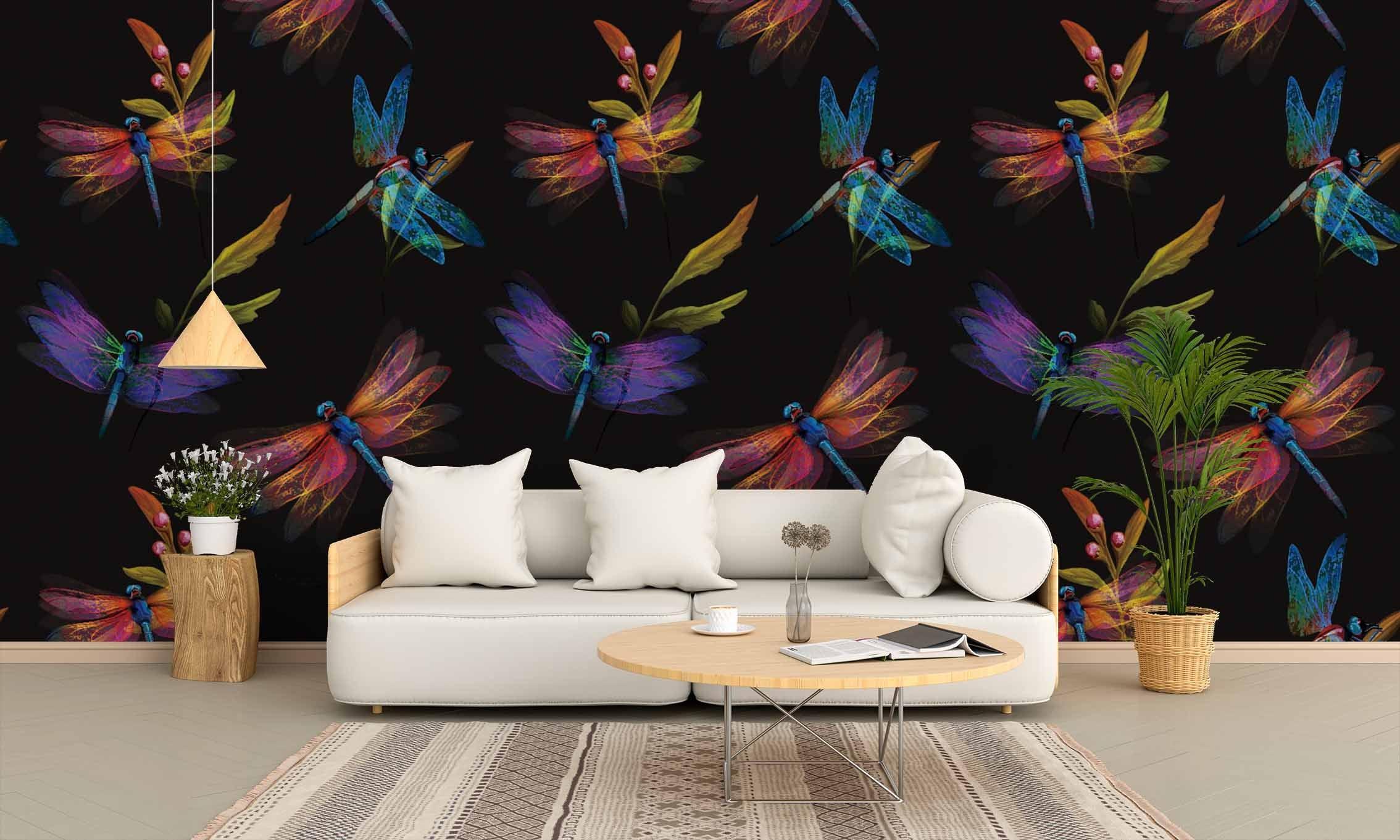 3D Black Dragonfly Wall Mural Wallpaper SF98- Jess Art Decoration