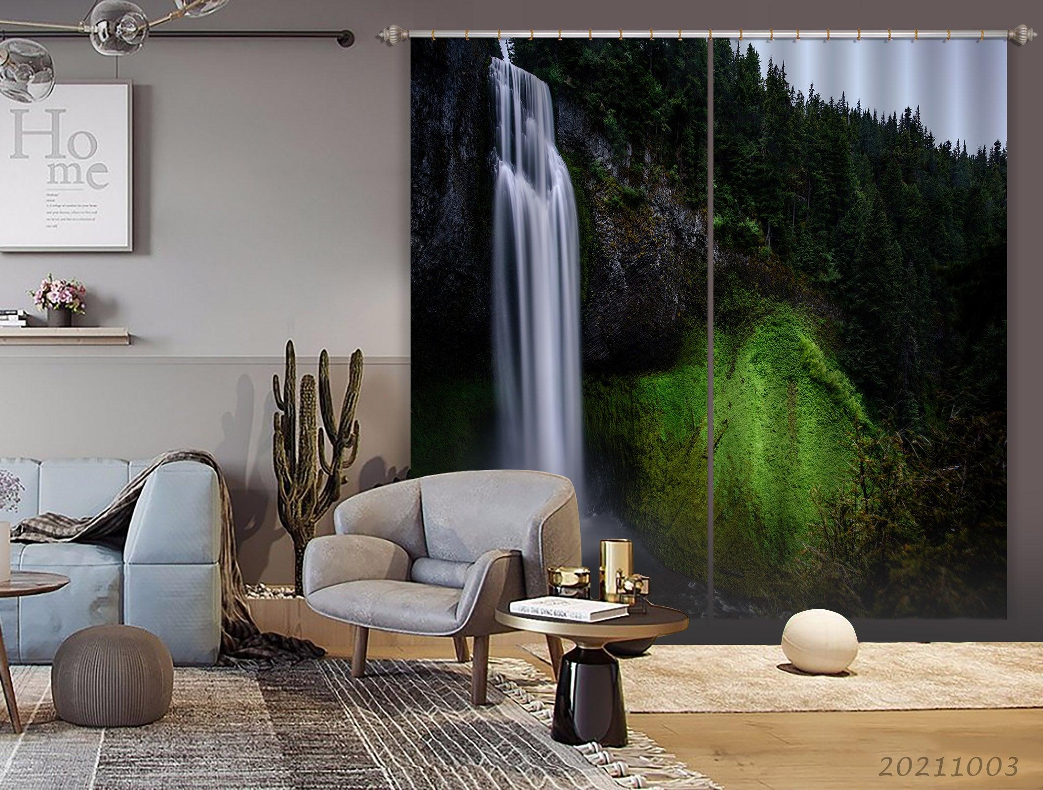 3D Green Forest Tree Nature Landscape Curtains and Drapes LQH 30- Jess Art Decoration