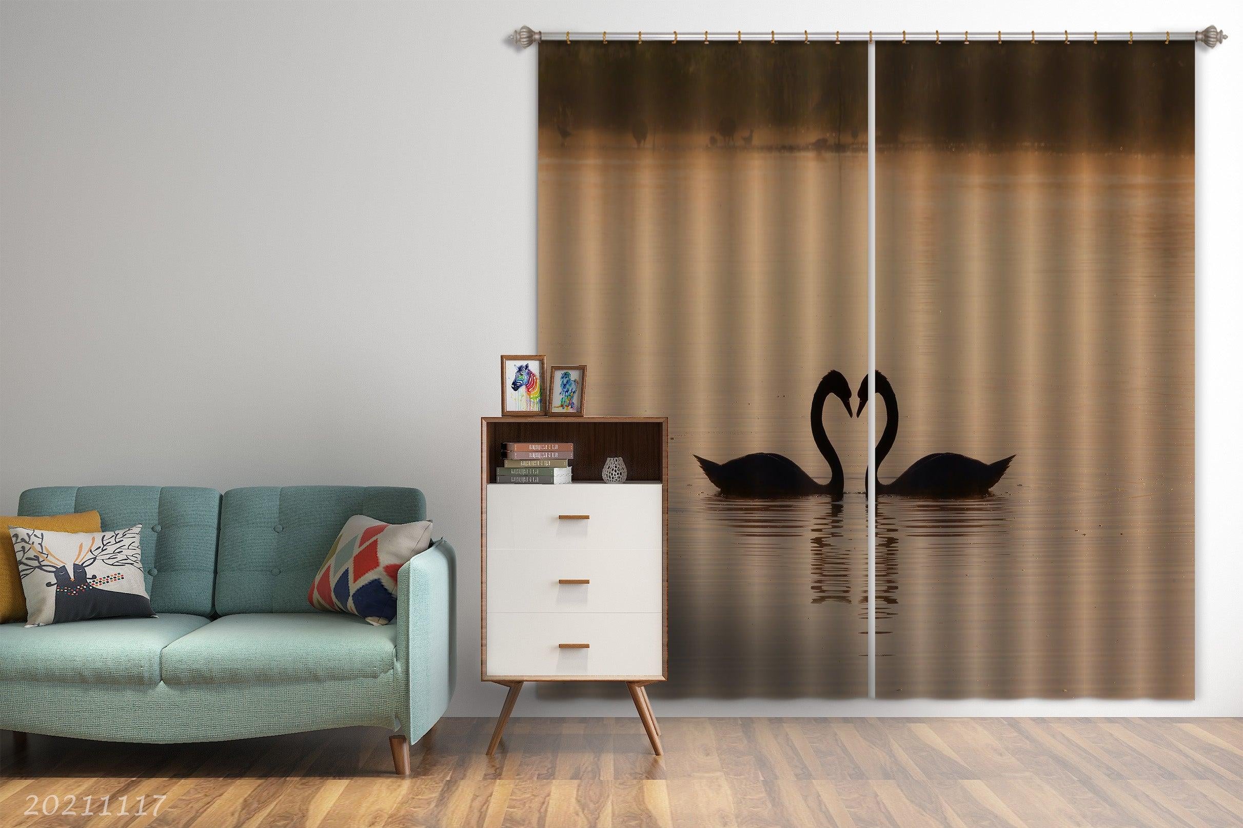 3D Landscape Swan Lake Curtains and Drapes LQH 165- Jess Art Decoration