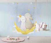 3D Watercolor Moon Rabbit Star Wall Mural Wallpaper GD 4810- Jess Art Decoration