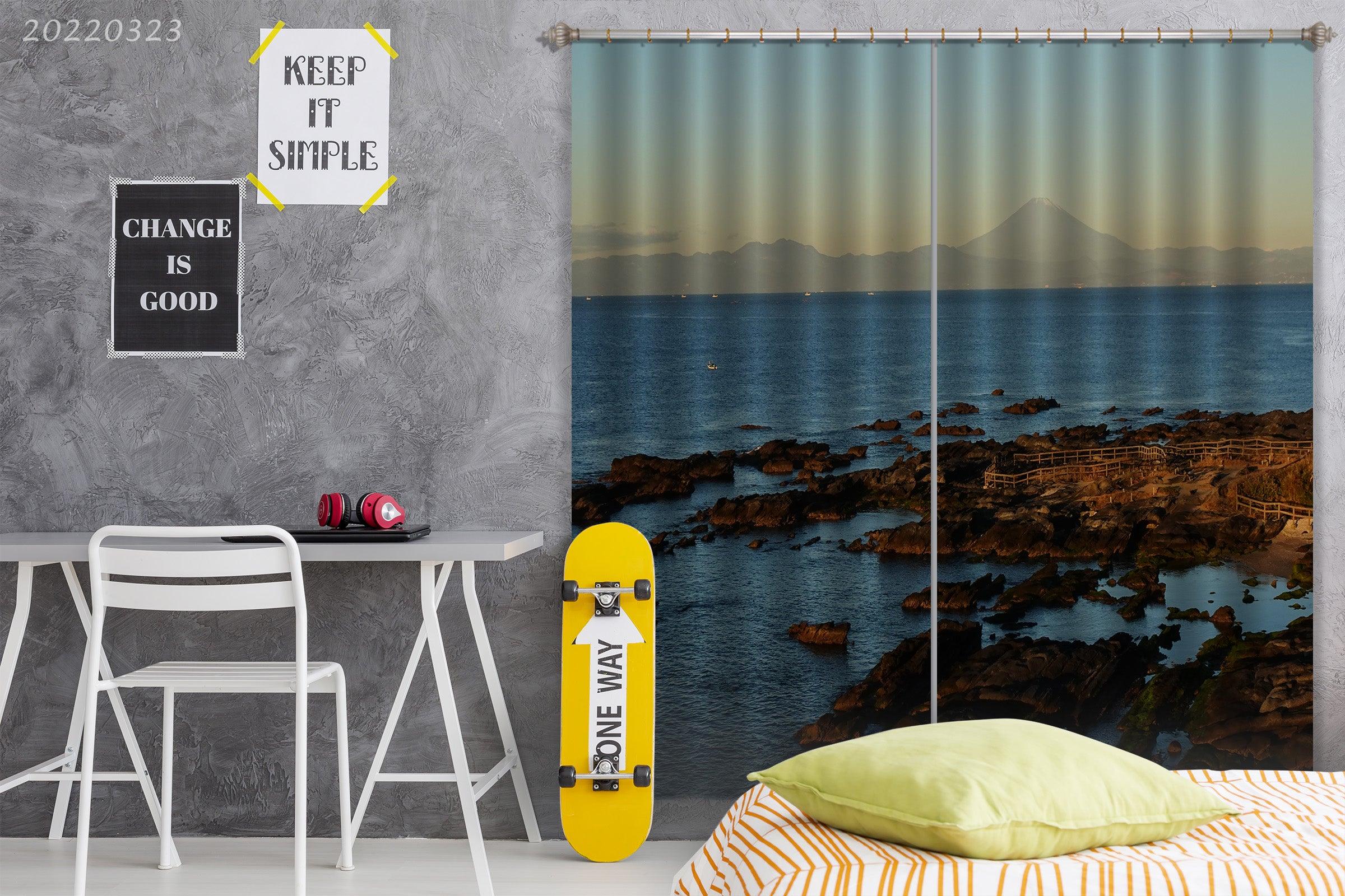 3D Sea Reef Mountain Landscape Curtains and Drapes GD 2636- Jess Art Decoration