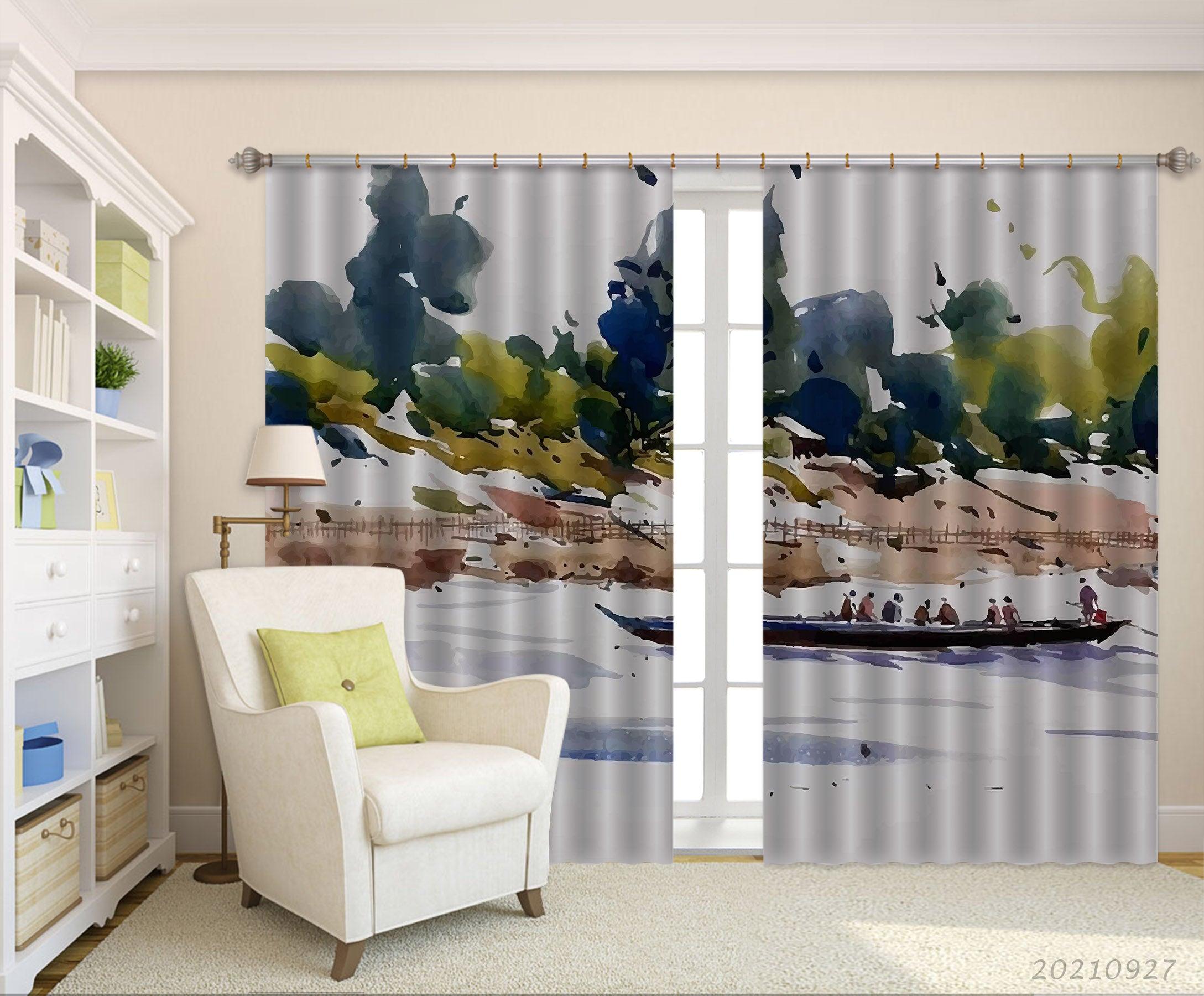 3D Nature Landscape Oil Painting Curtains and Drapes LQH 133- Jess Art Decoration