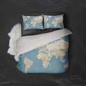 3D Blue World Map Quilt Cover Set Bedding Set Pillowcases 72- Jess Art Decoration