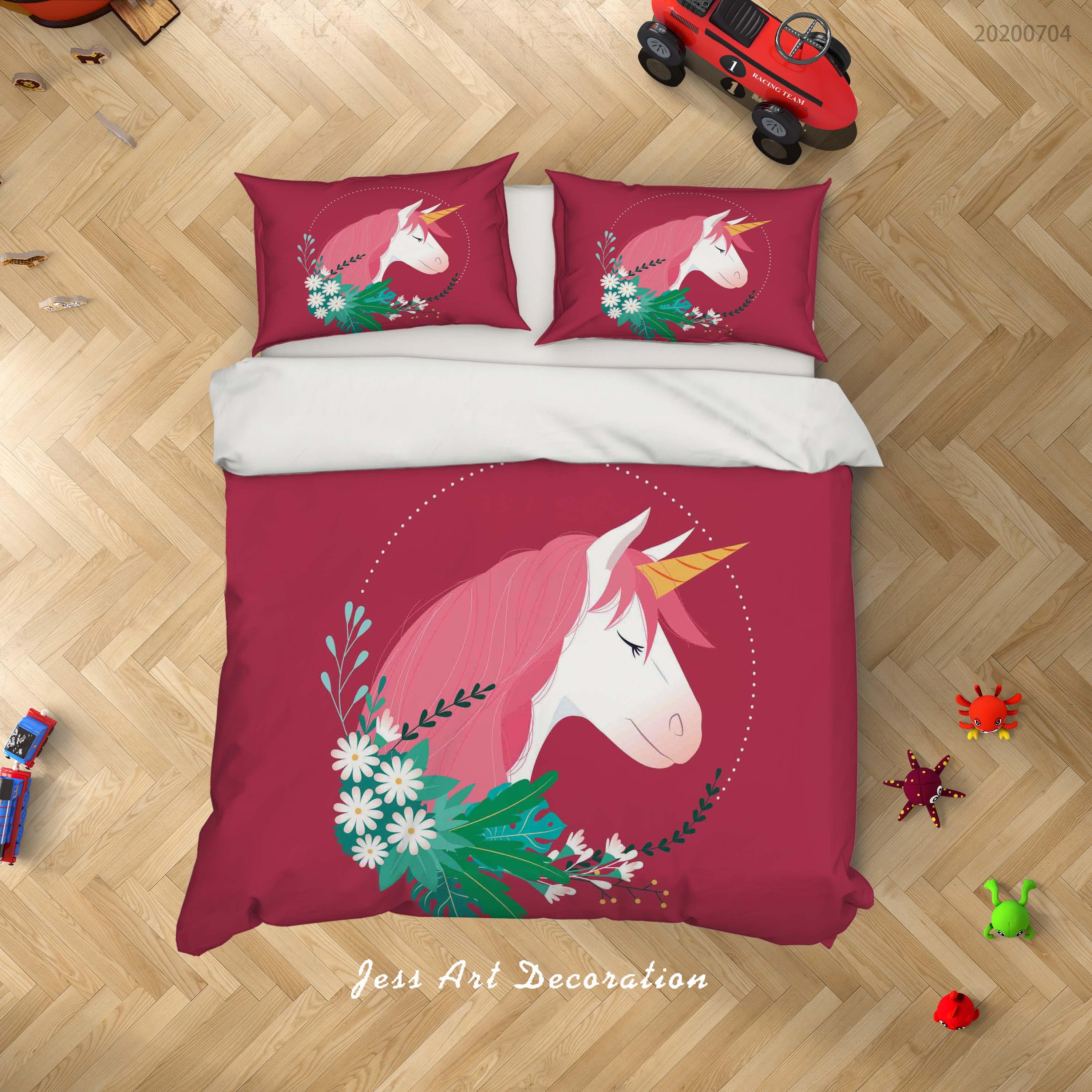 3D Red Floral Unicorn Quilt Cover Set Bedding Set Duvet Cover Pillowcases SF274- Jess Art Decoration