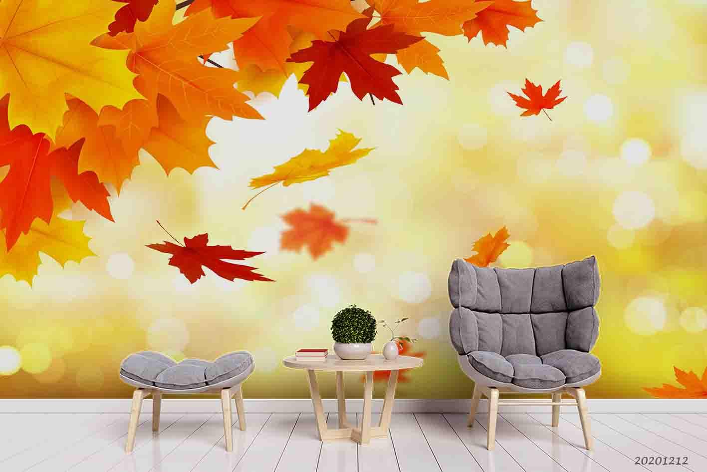 3D Embossed Autumn Maple Leaves Plant Background Wall Mural Wallpaper LXL- Jess Art Decoration