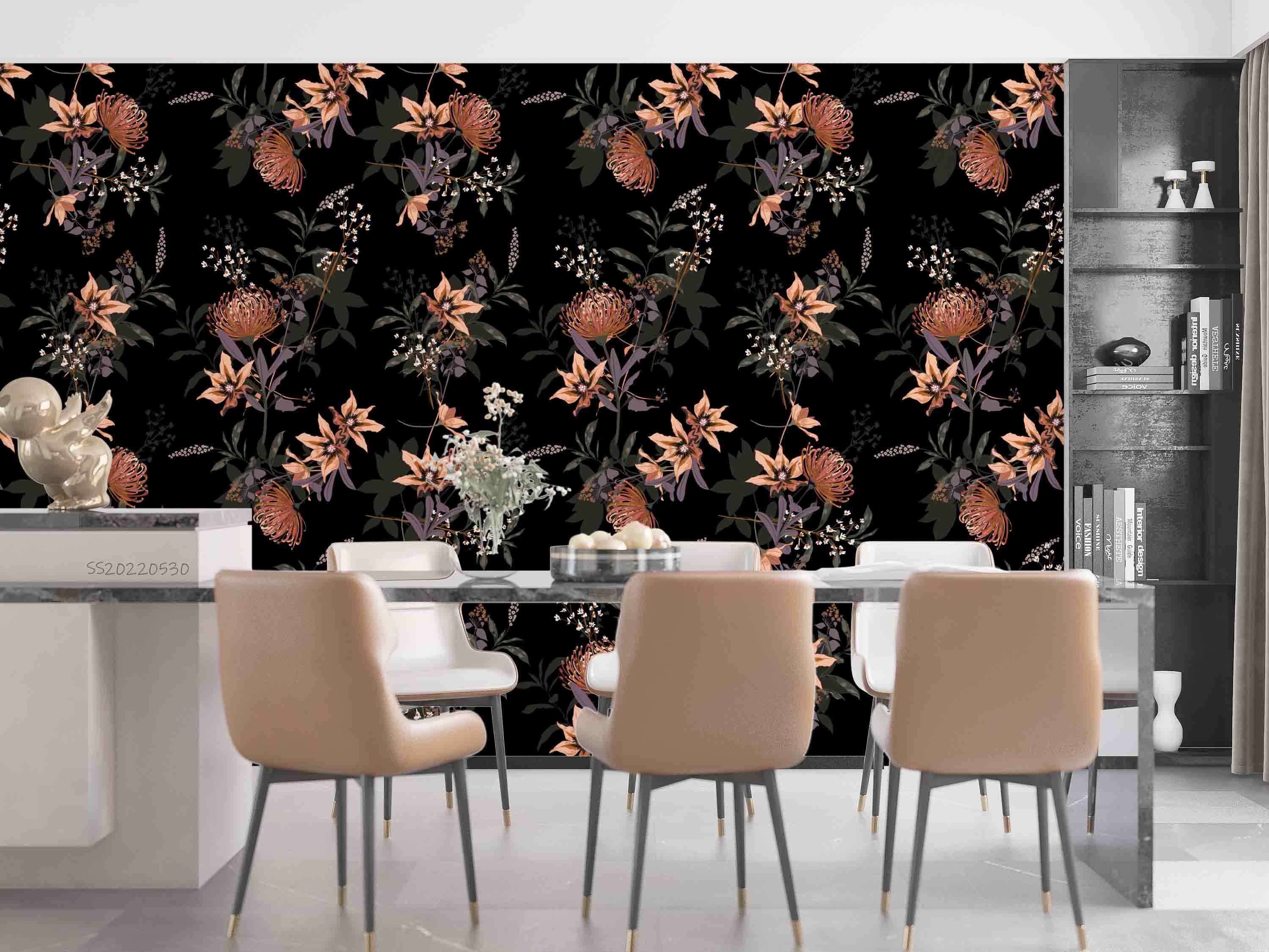 3D Vintage Floral Leaves Black Background Wall Mural Wallpaper GD 10- Jess Art Decoration