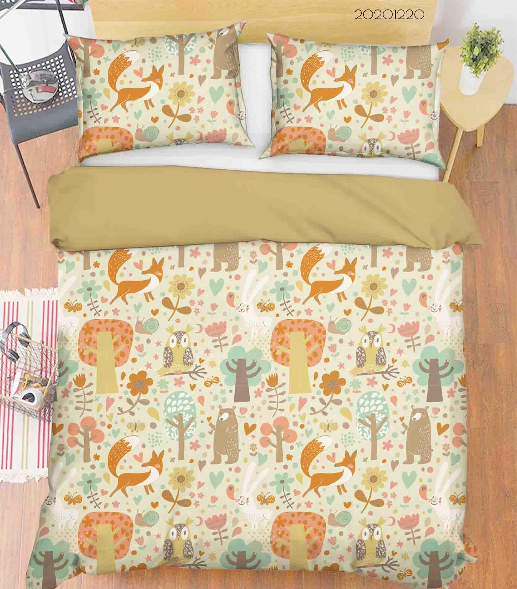 3D Hand Drawn Forest Animal Fox Quilt Cover Set Bedding Set Duvet Cover Pillowcases 86- Jess Art Decoration