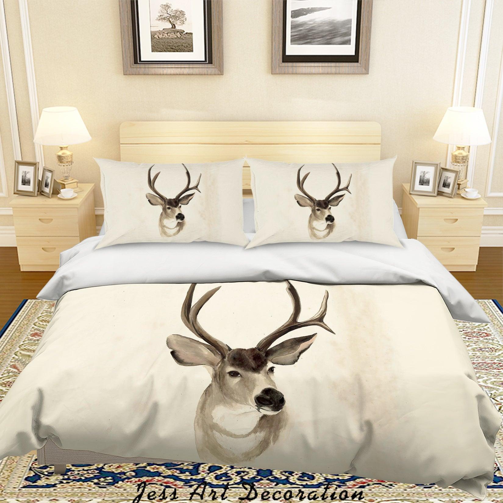 3D White Elk Quilt Cover Set Bedding Set Pillowcases 20- Jess Art Decoration