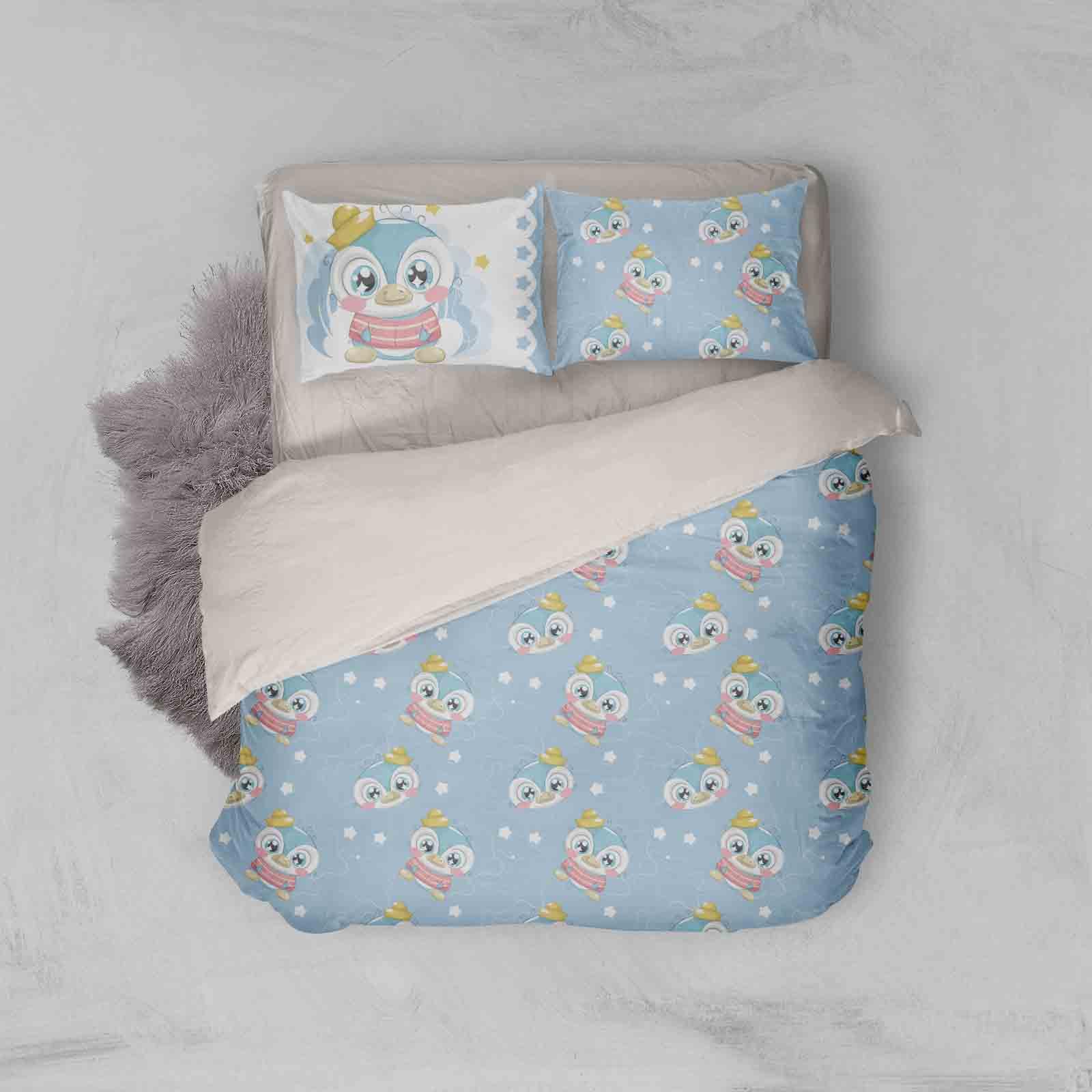 3D Blue Penguin Quilt Cover Set Bedding Set Pillowcases 65- Jess Art Decoration