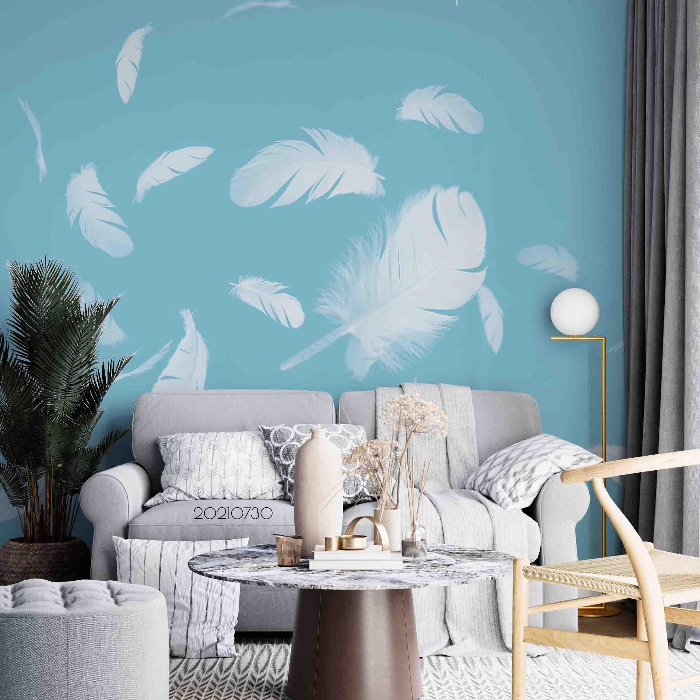 3D White Feather Floating Wall Mural Wallpaper SWW4443- Jess Art Decoration