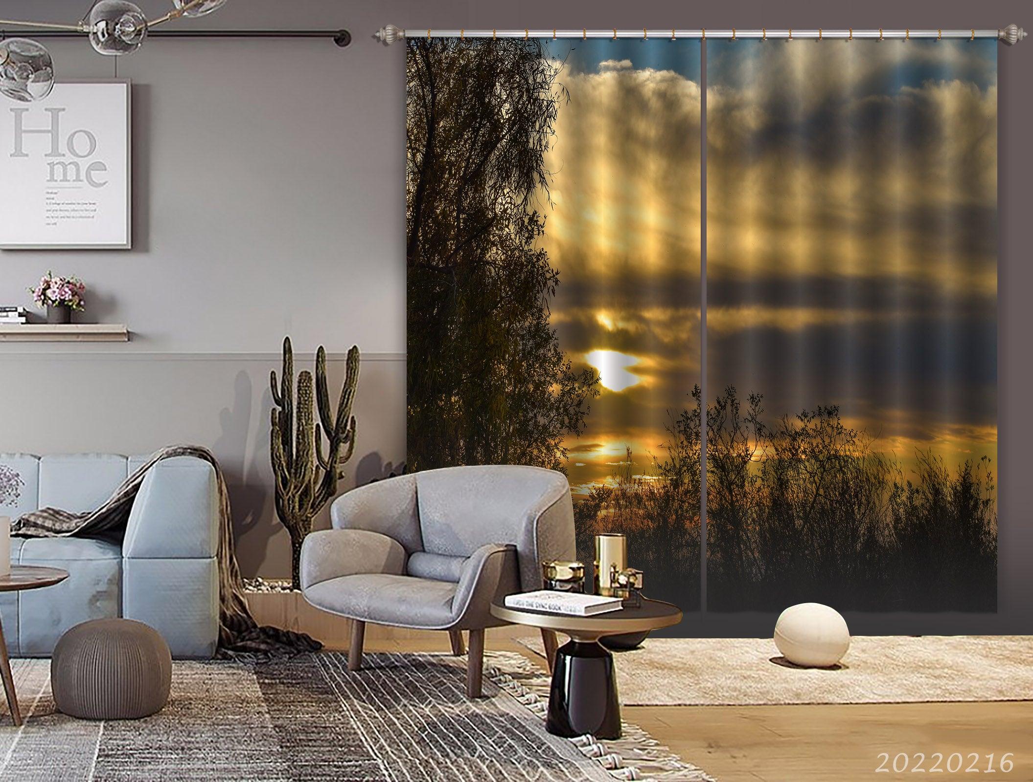 3D Woods Golden Sky Dark Cloud Curtains and Drapes GD 2222- Jess Art Decoration