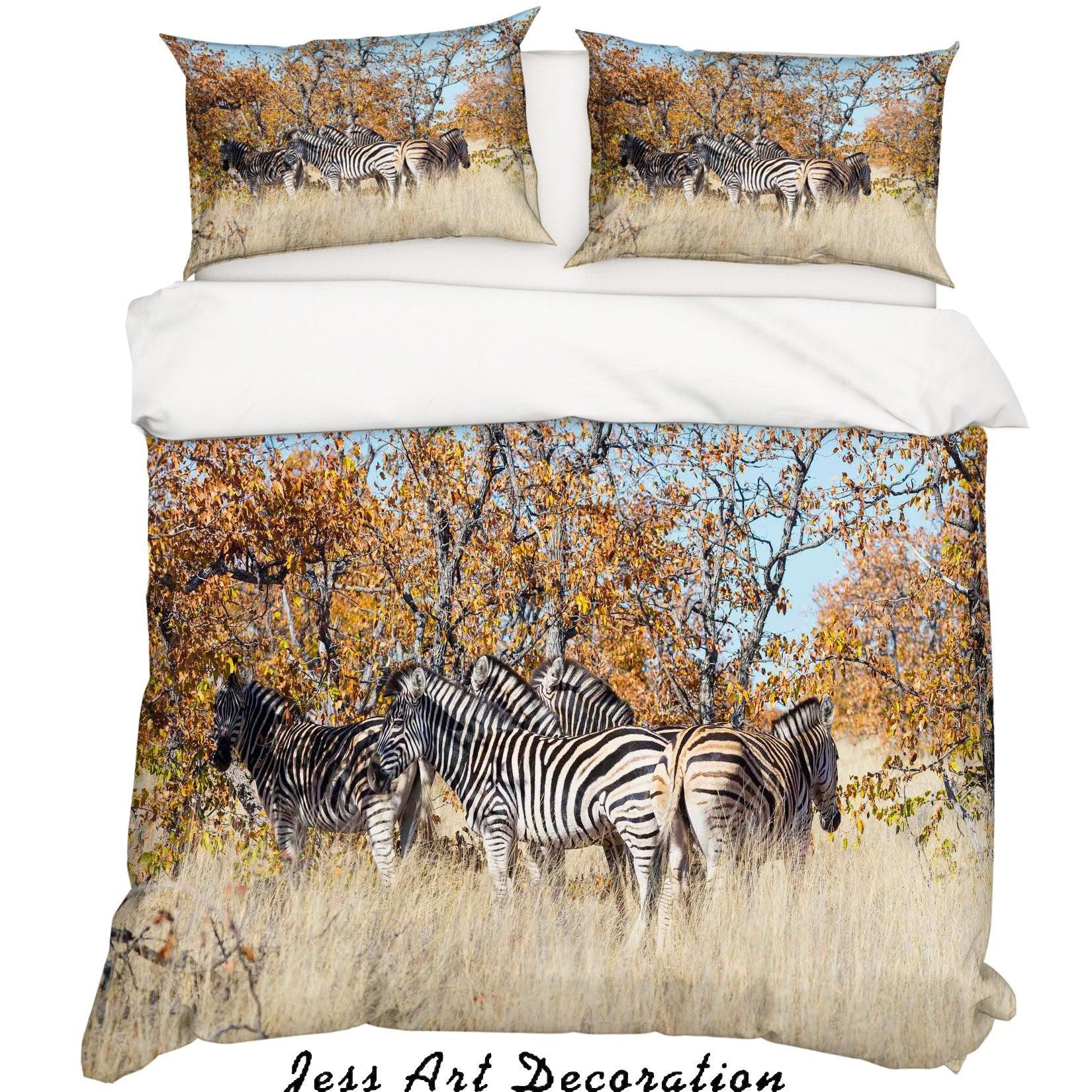 3D Zebra Forest Quilt Cover Set Bedding Set Pillowcases SF62- Jess Art Decoration