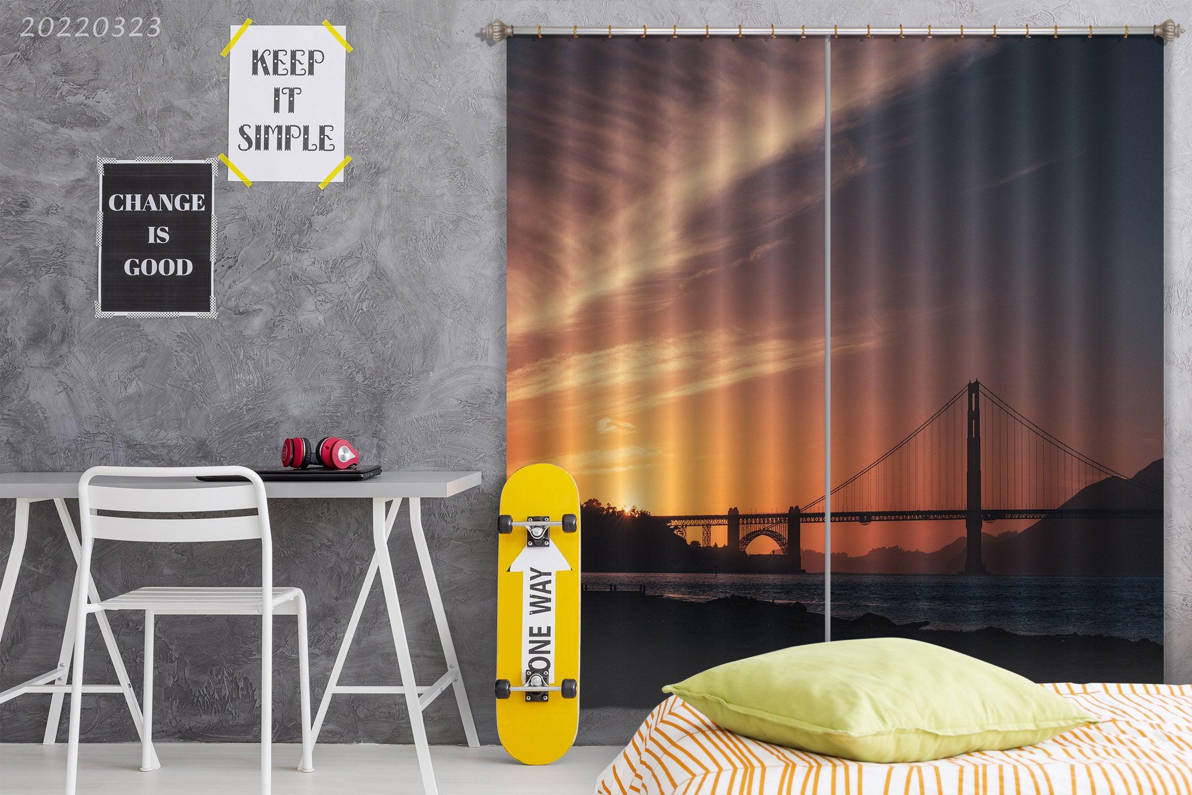 3D Bridge Sea Dusk Landscape Curtains and Drapes GD 2646- Jess Art Decoration