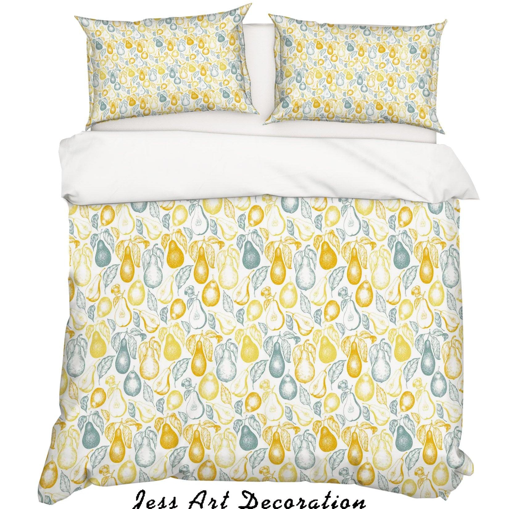 3D Abstract Hand Drawn Leaves Pear Pattern Quilt Cover Set Bedding Set Duvet Cover Pillowcases WJ 6873- Jess Art Decoration