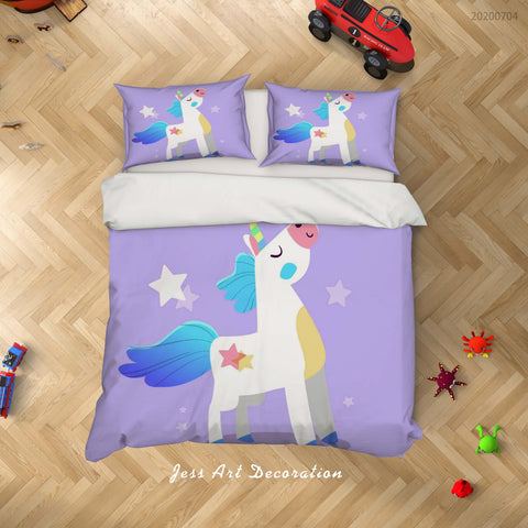 3D Purple Unicorn Quilt Cover Set Bedding Set Duvet Cover Pillowcases SF248- Jess Art Decoration