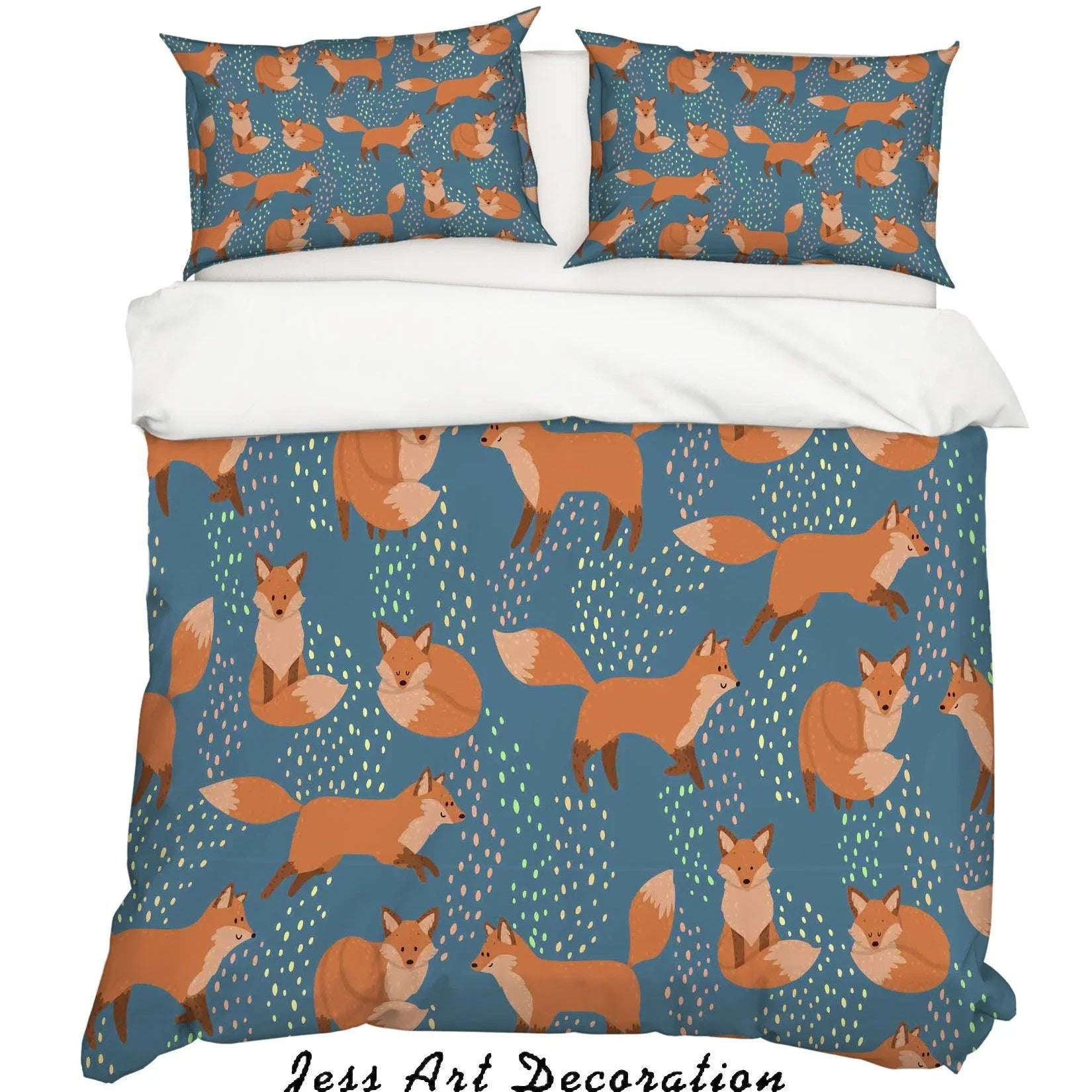 3D Cartoon Fox Blue Quilt Cover Set Bedding Set Pillowcases 23- Jess Art Decoration