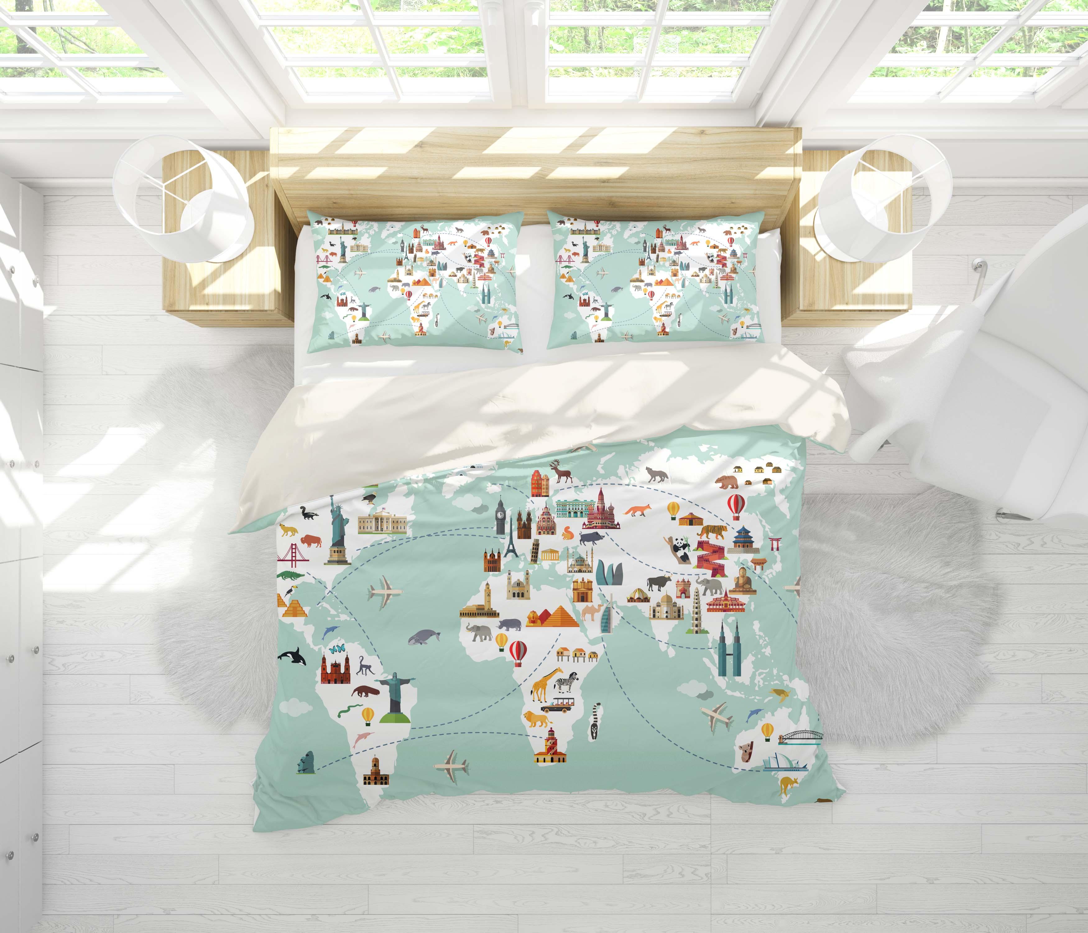 3D World Map Quilt Cover Set Bedding Set Pillowcases 91- Jess Art Decoration