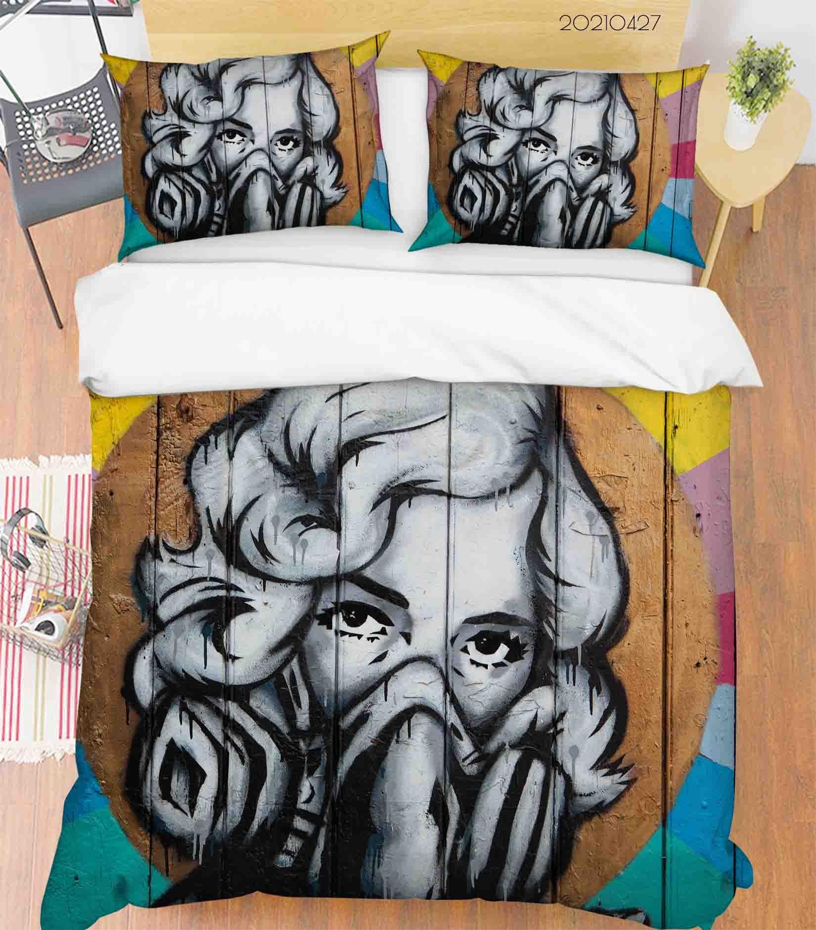 3D Abstract Character Artistic Graffiti Quilt Cover Set Bedding Set Duvet Cover Pillowcases 139- Jess Art Decoration