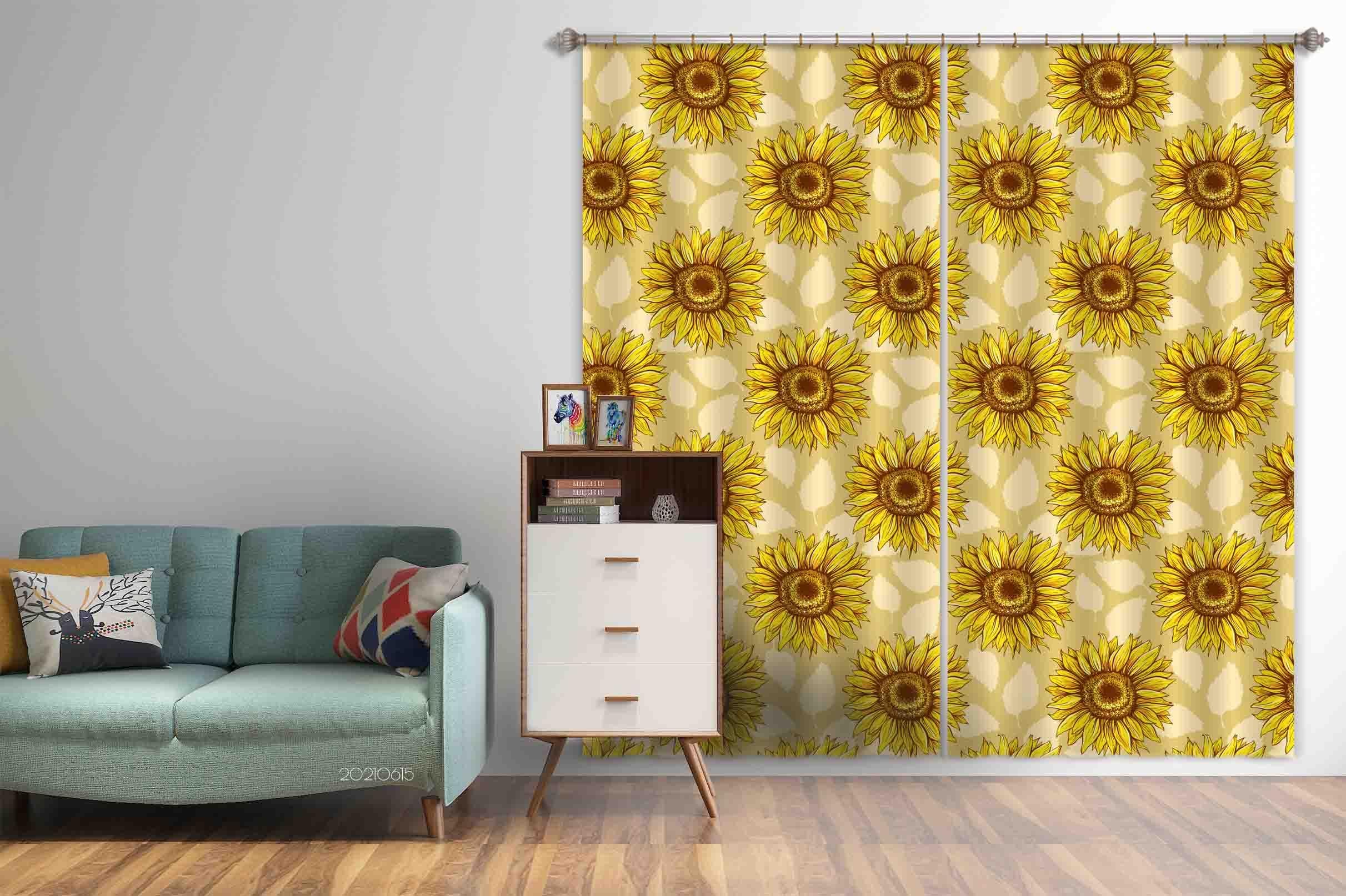3D Watercolor Floral Sunflower Yellow Curtains and Drapes LLL 437- Jess Art Decoration