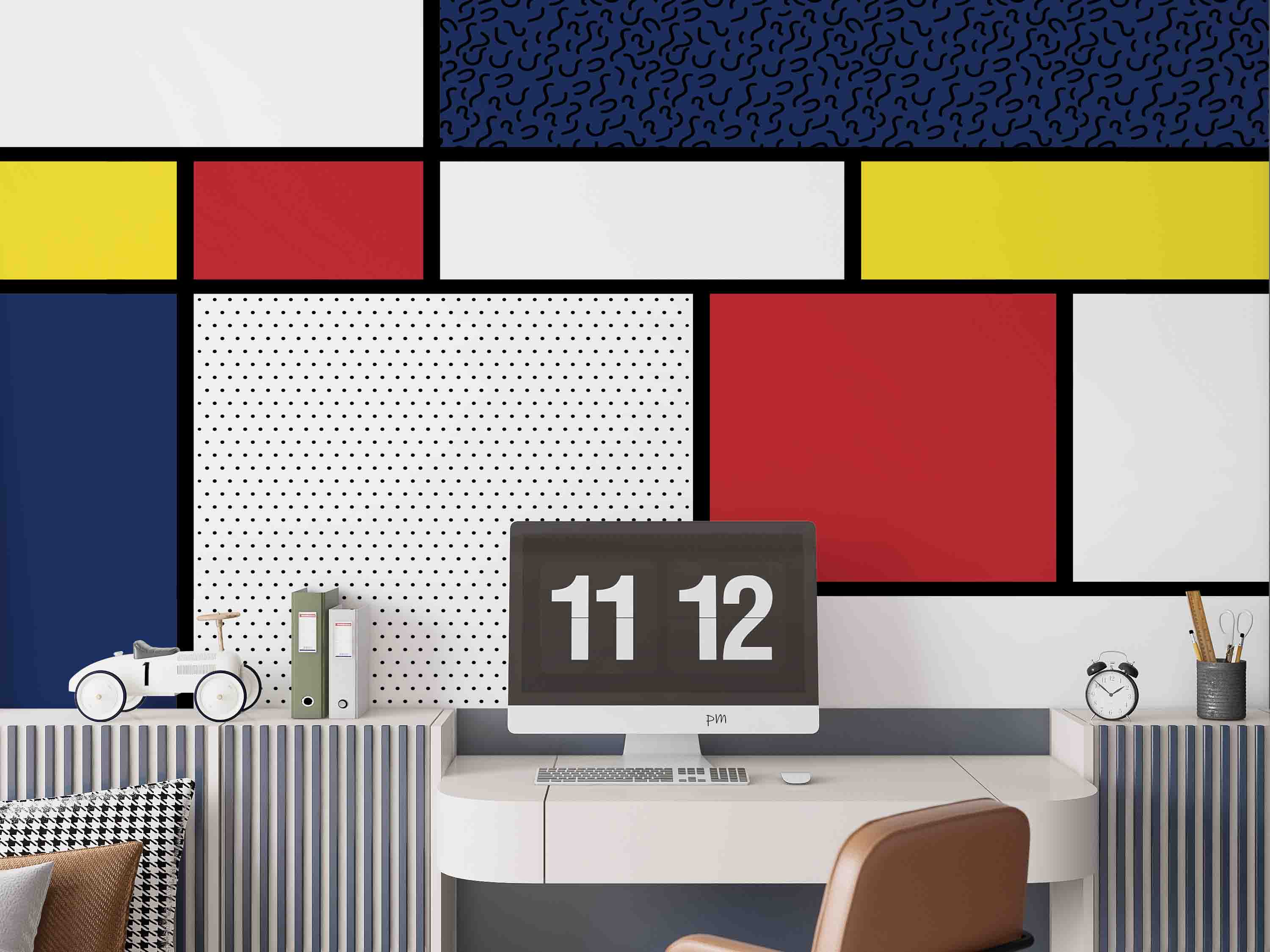3D Retro Red Yellow Blue Geometric Background Wall Mural Wallpaper GD 1168- Jess Art Decoration
