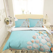3D Embossed White Shell Conch Starfish Light Blue Quilt Cover Set Bedding Set Duvet Cover Pillowcases LXL- Jess Art Decoration