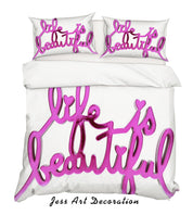3D  Letter Life Is Beautiful Hard Candy Magenta Quilt Cover Set Bedding Set Duvet Cover Pillowcases  ZY D93- Jess Art Decoration