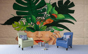 3D Graffiti Green Leave Flower Face Wall Mural Wallpaper ZY D58- Jess Art Decoration